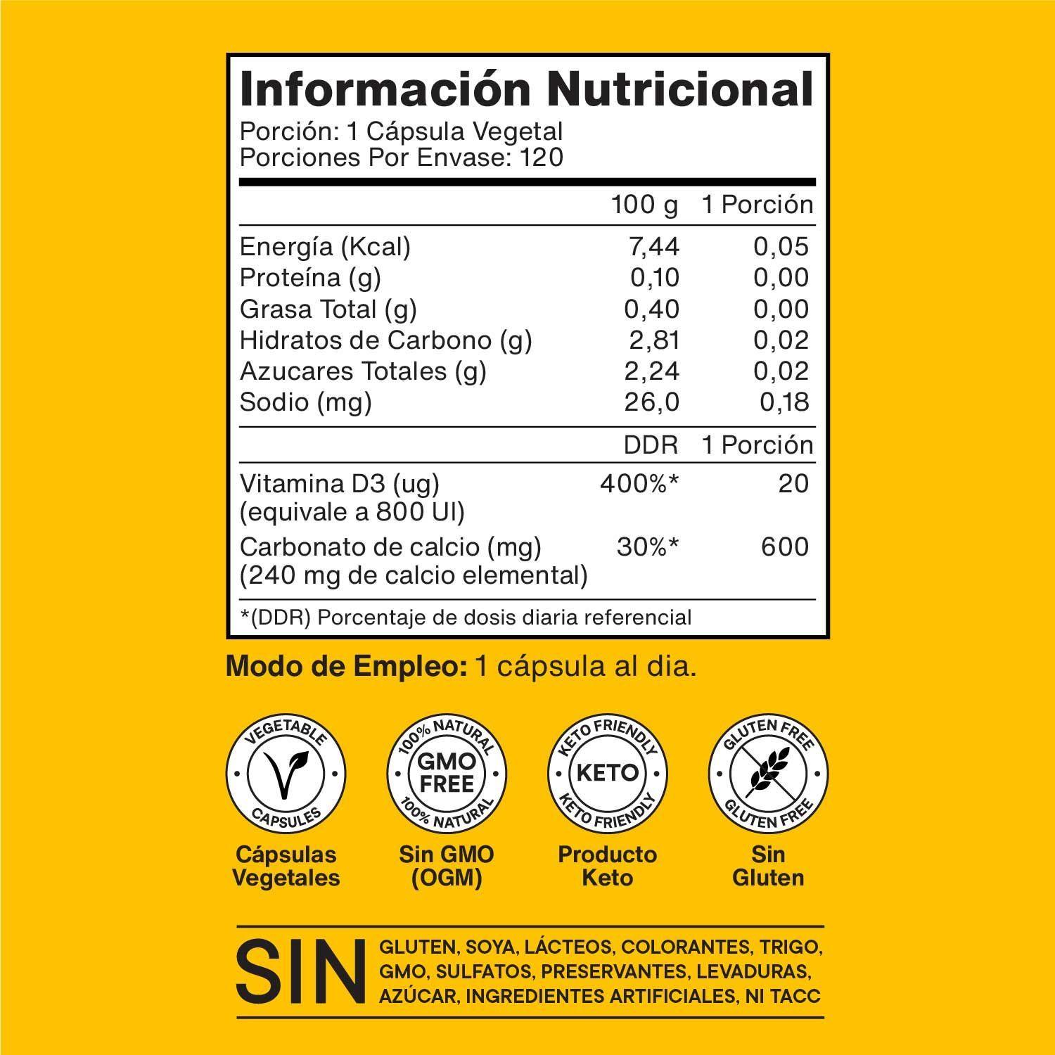 Vitamina D3 800ui 120 Cápsulas Vegetales Natural de Nutracore-2