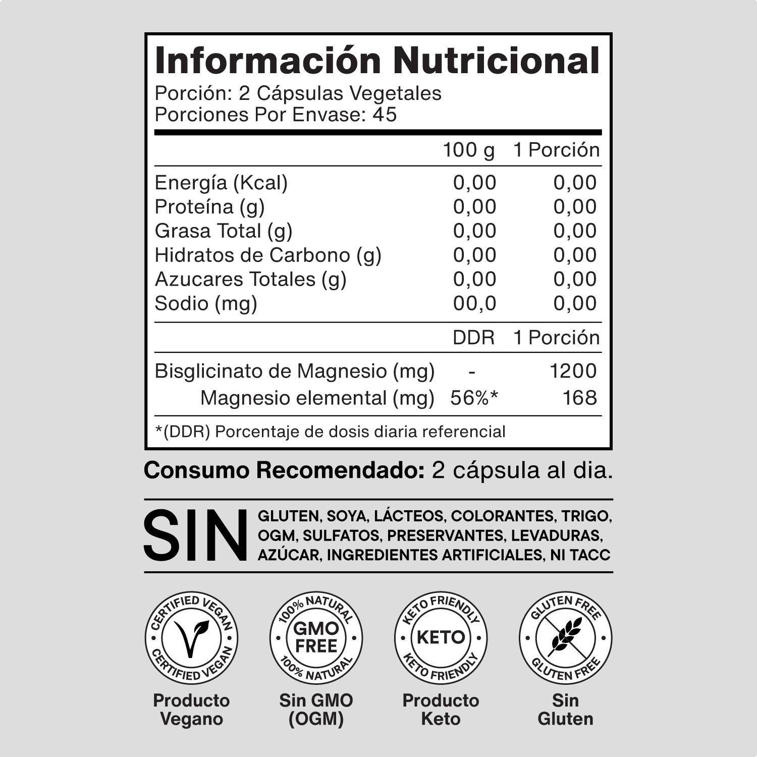 Bisglicinato de Magnesio 1200mg 270 Cápsulas NutraCore - Pack de 3-2