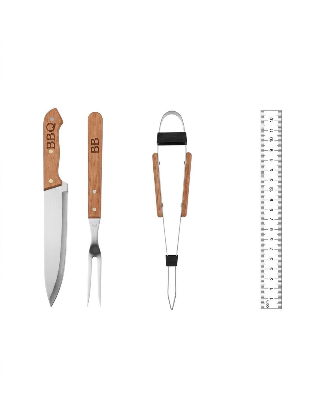 Set Parrillero Cuchillo Pinza Pincho Mango Madera Estuche-2