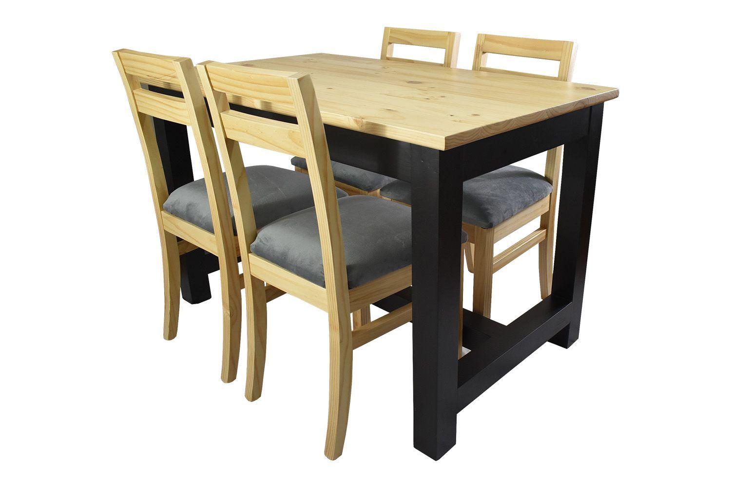 Comedor Carpintero 4 Sillas Tapiz Gris-2