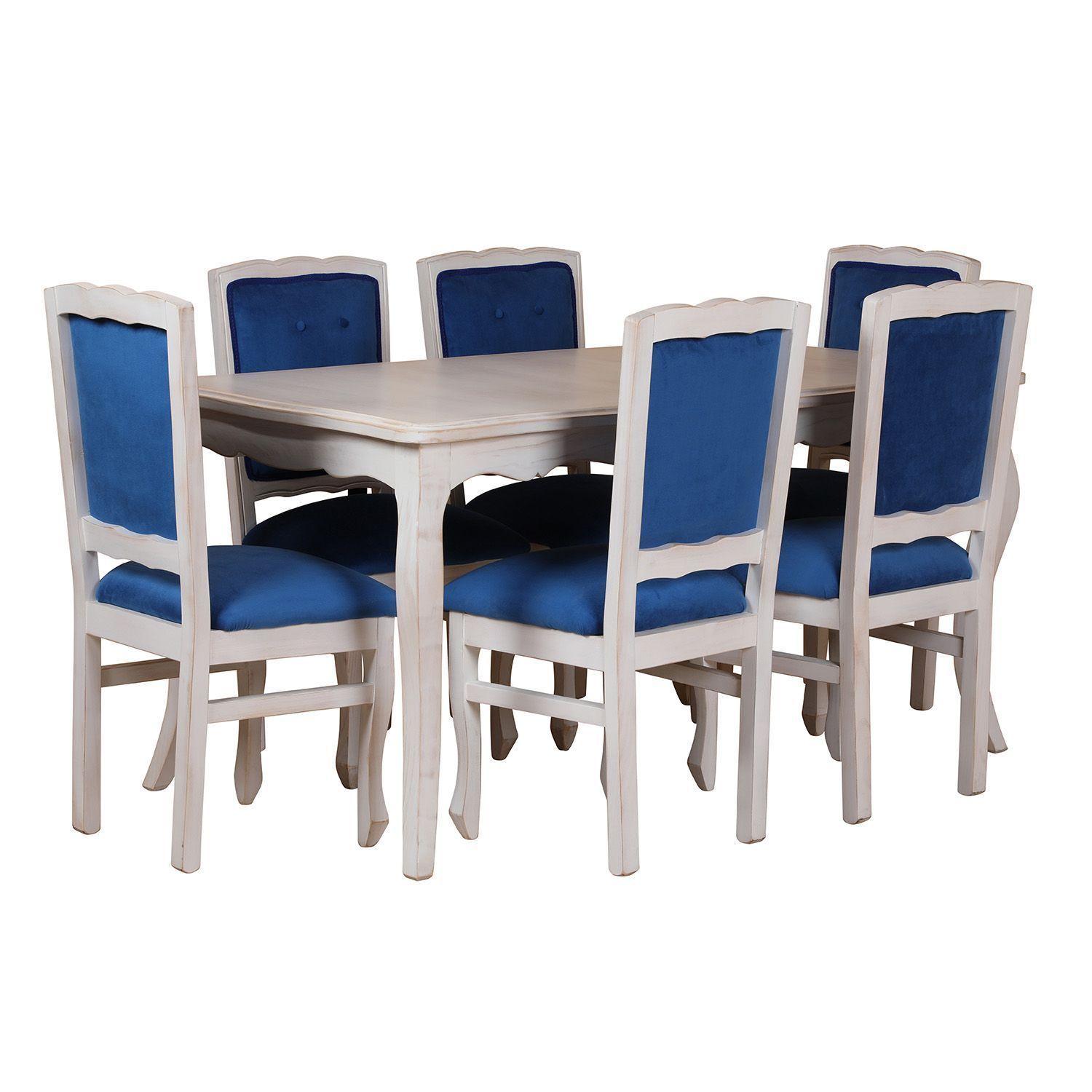 Comedor 6 Sillas Normando 90x160 respaldo Tapizado Azul-2