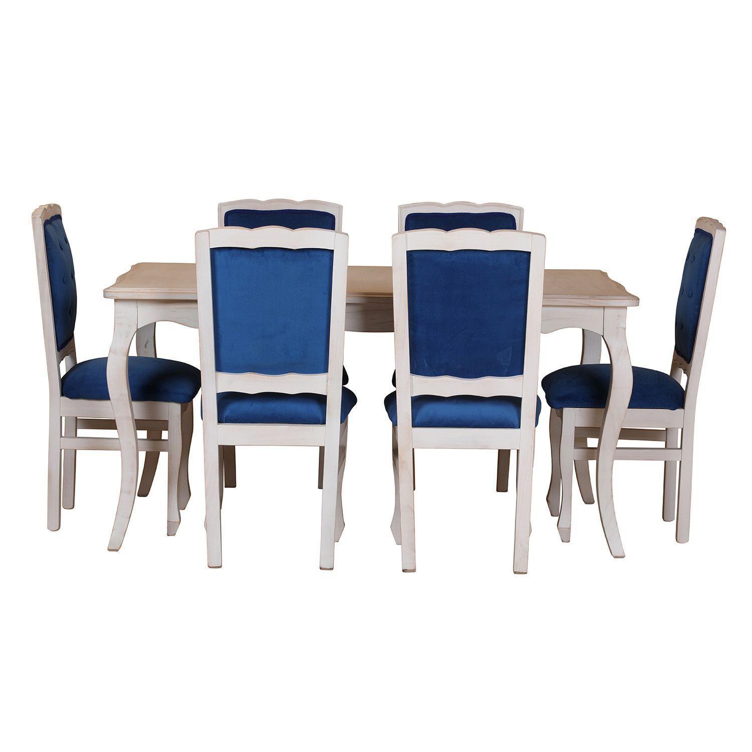 Comedor 6 Sillas Normando 90x160 respaldo Tapizado Azul-3