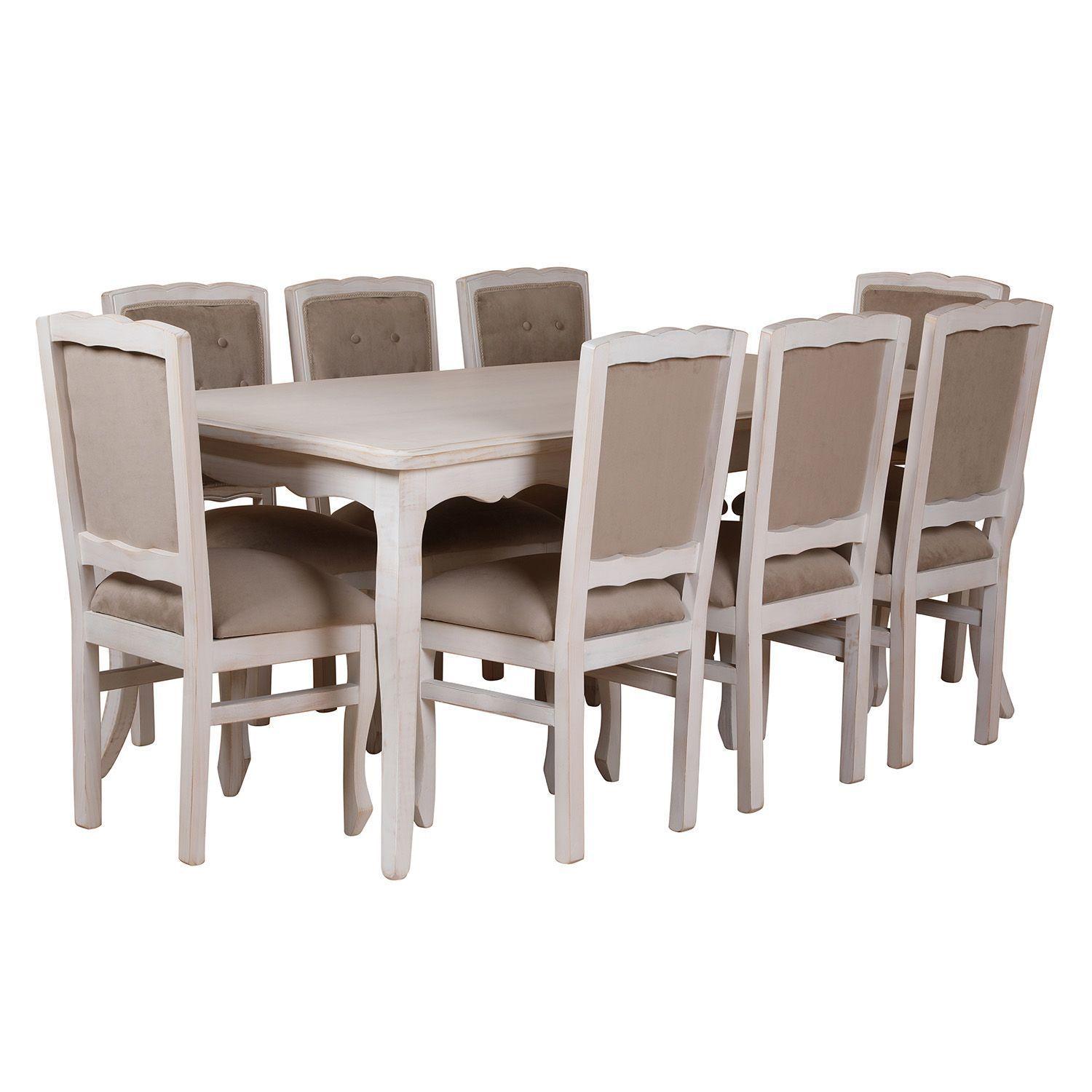 Comedor 8 Sillas Normando 100x200 respaldo tapizado Beige-3