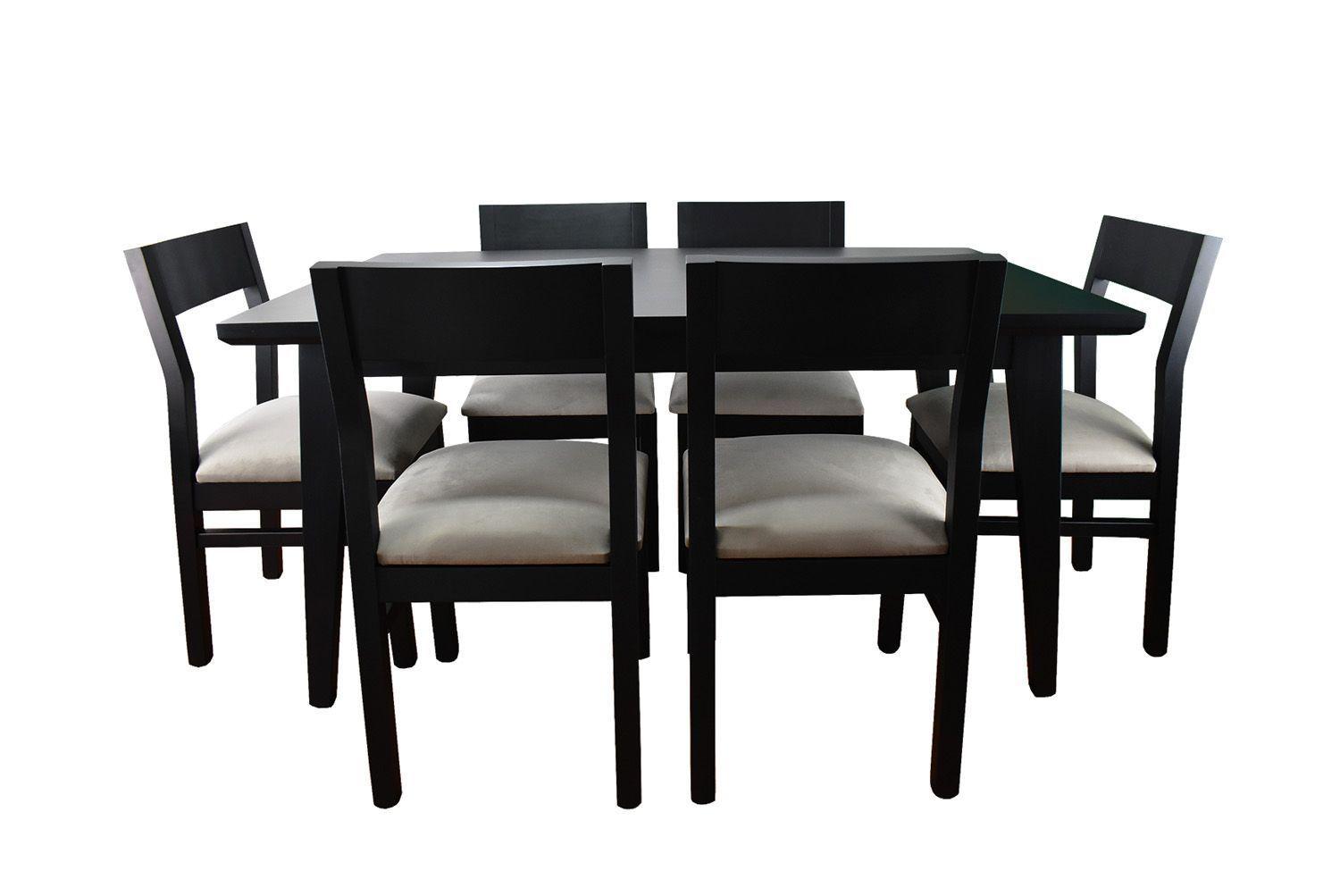 Comedor 6 Sillas Vendetta Negro 90x150 tapiz gris-1