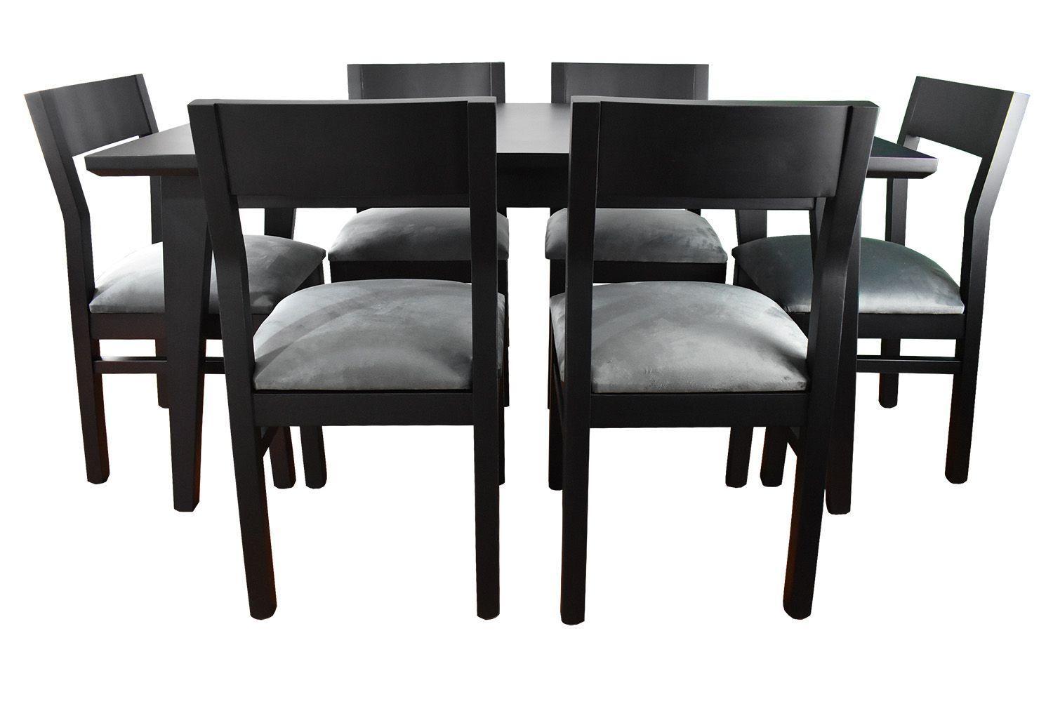 Comedor 6 Sillas Vendetta Negro 90x150 tapiz gris-4