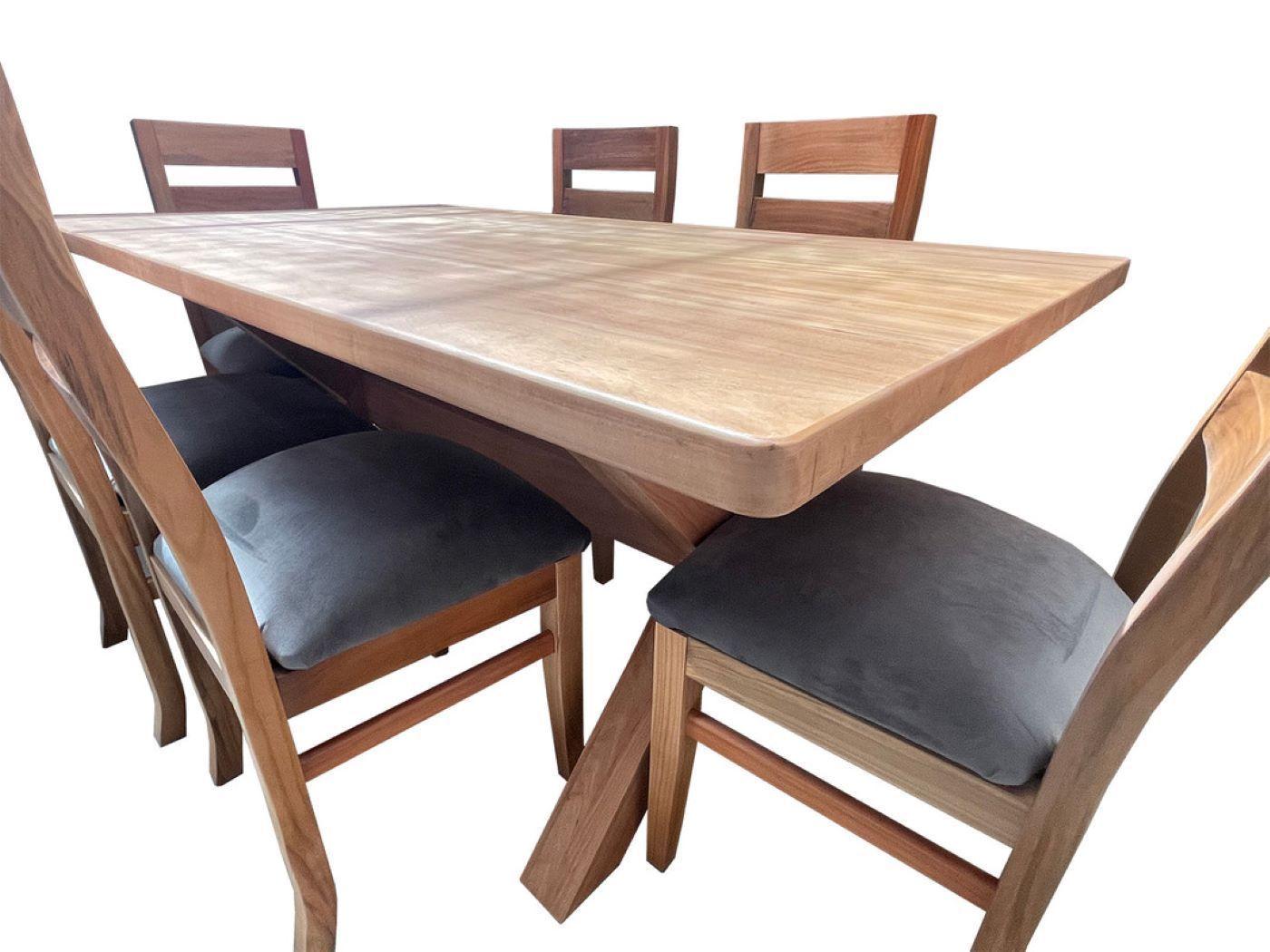 comedor 6 Sillas Cruz 100x180 koke tapiz Gris-2
