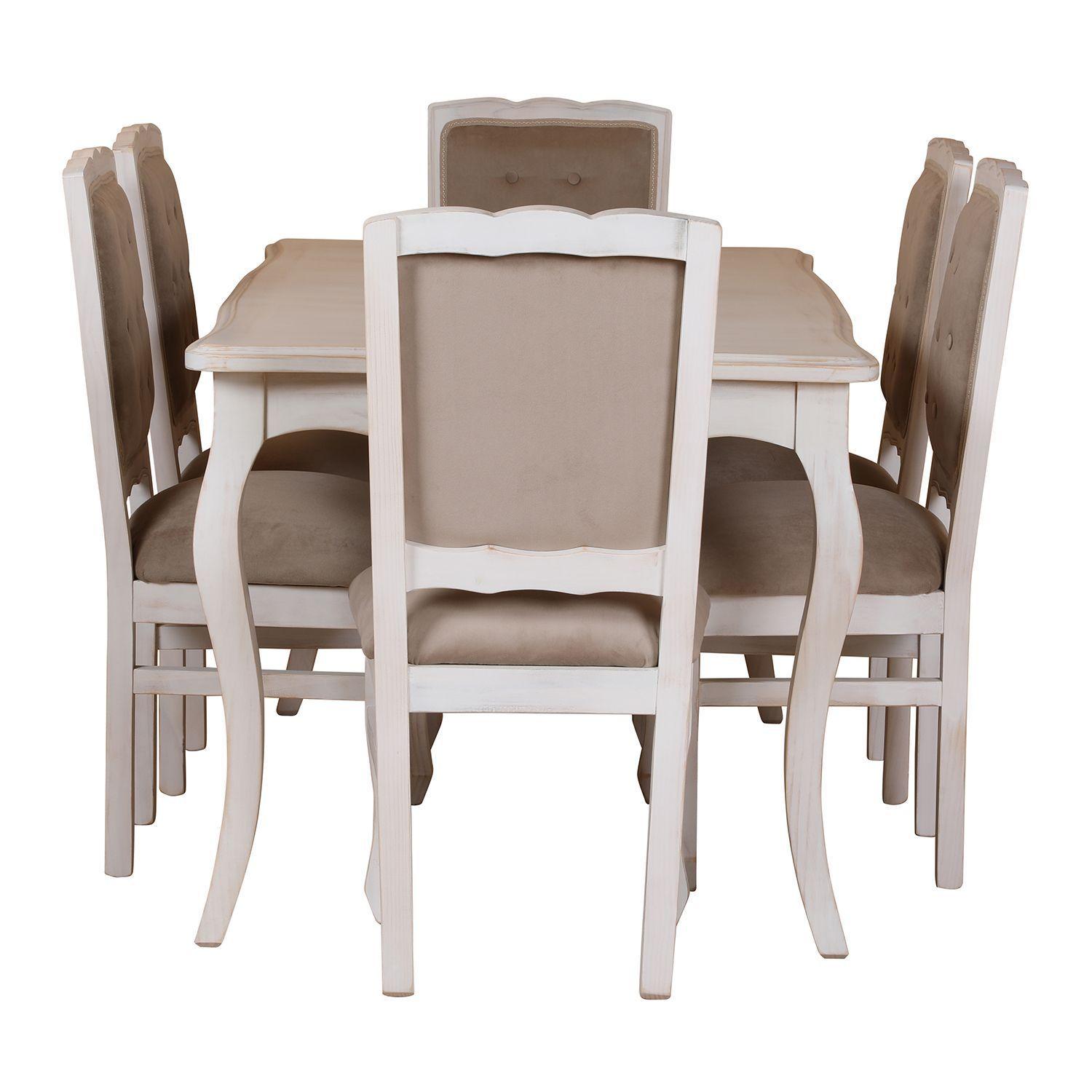 Comedor 6 Sillas Normando 90x160 respaldo Tapizado Beige-3