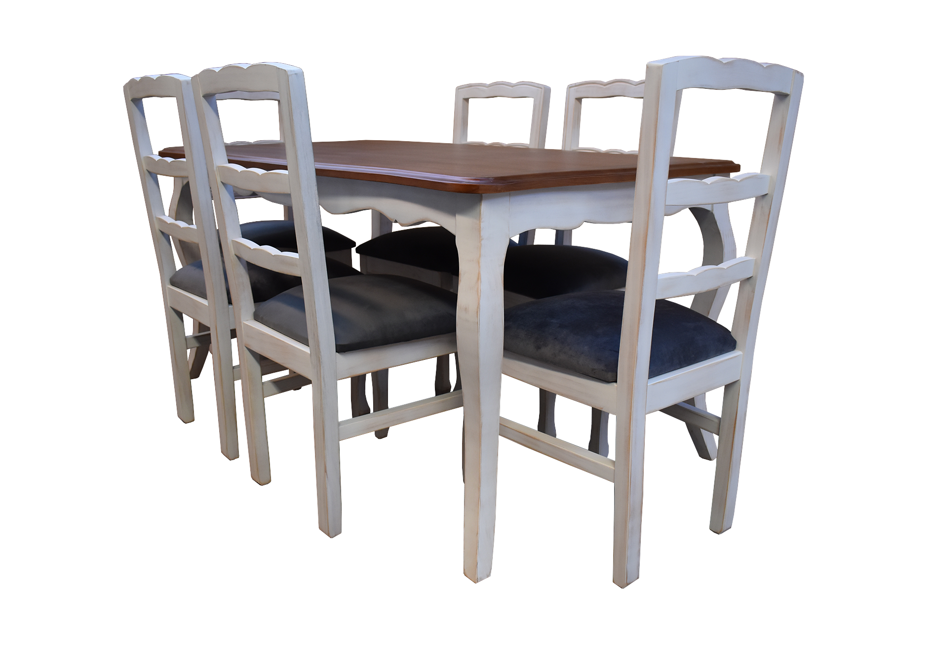 Comedor normando 90x160 Cubierta Miel 6 sillas Tapiz gris-2