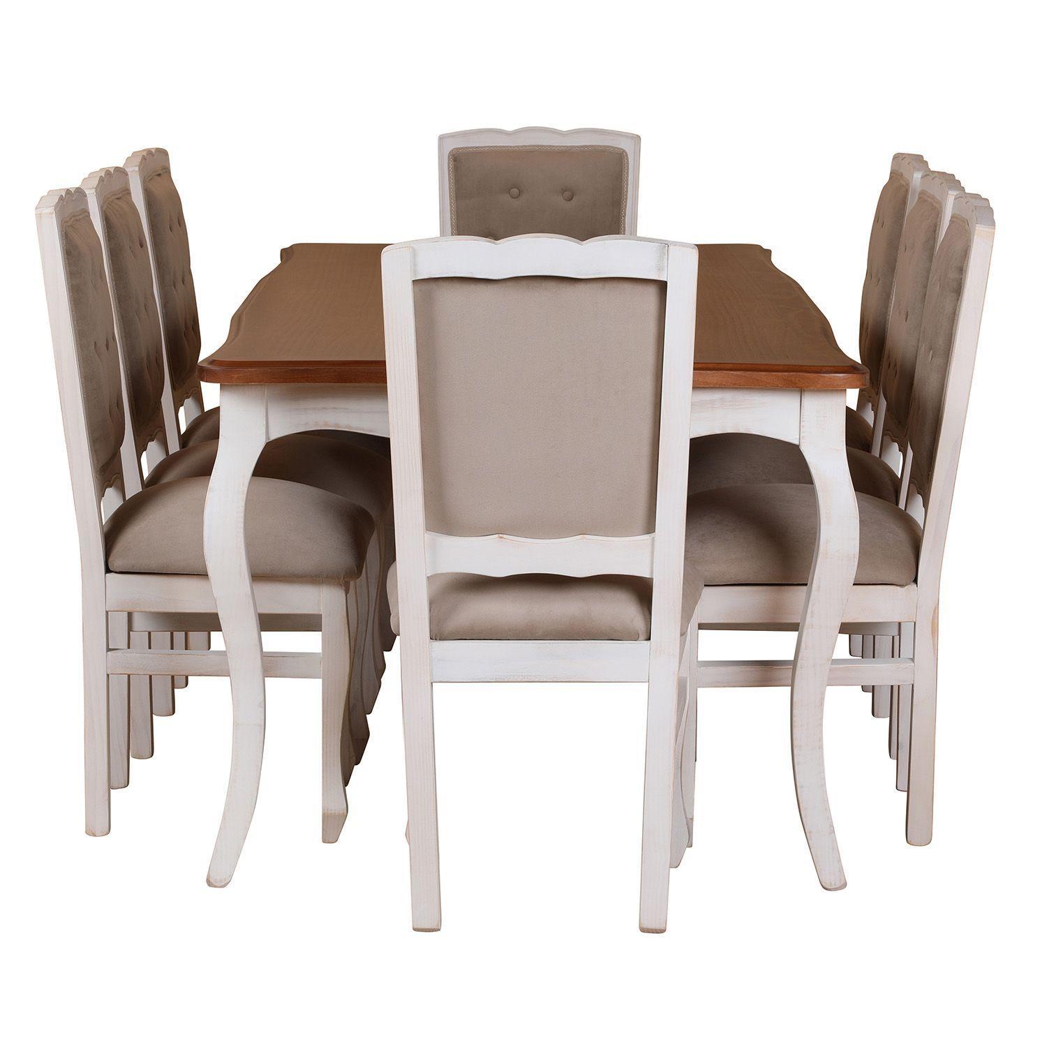 Comedor 8 Sillas Normando cubierta miel 100x200 tapizado Beige-2