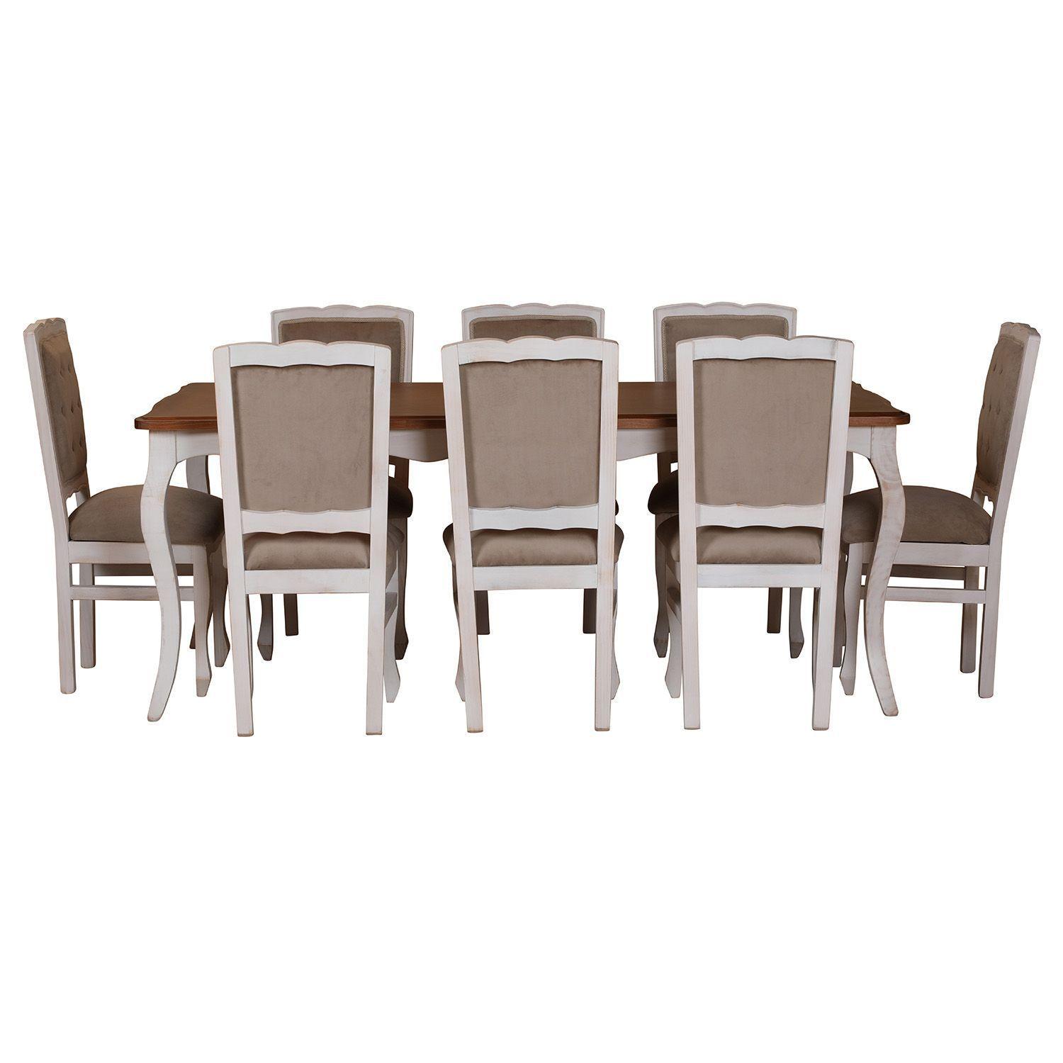 Comedor 8 Sillas Normando cubierta miel 100x200 tapizado Beige-4
