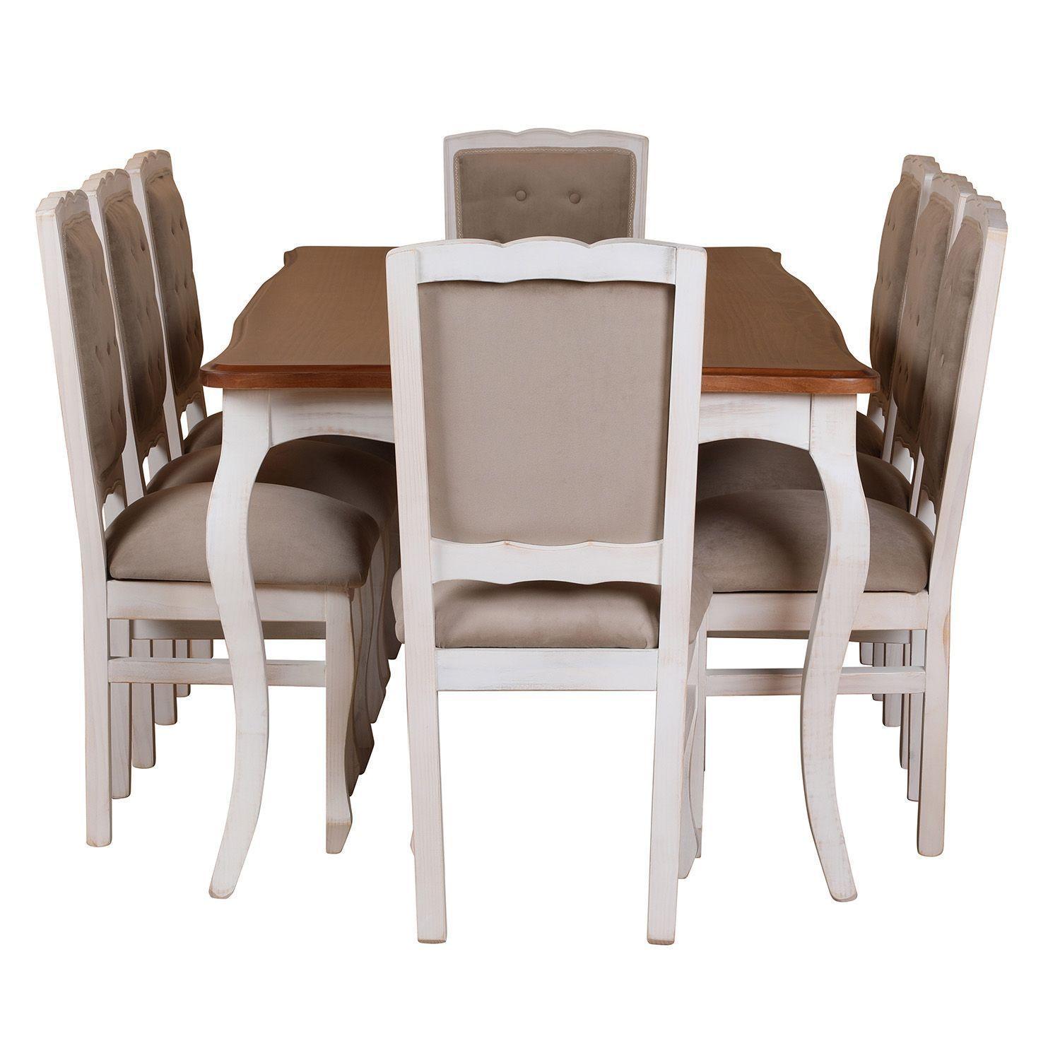 Comedor 8 Sillas Normando cubierta miel 100x200 tapizado Beige-2