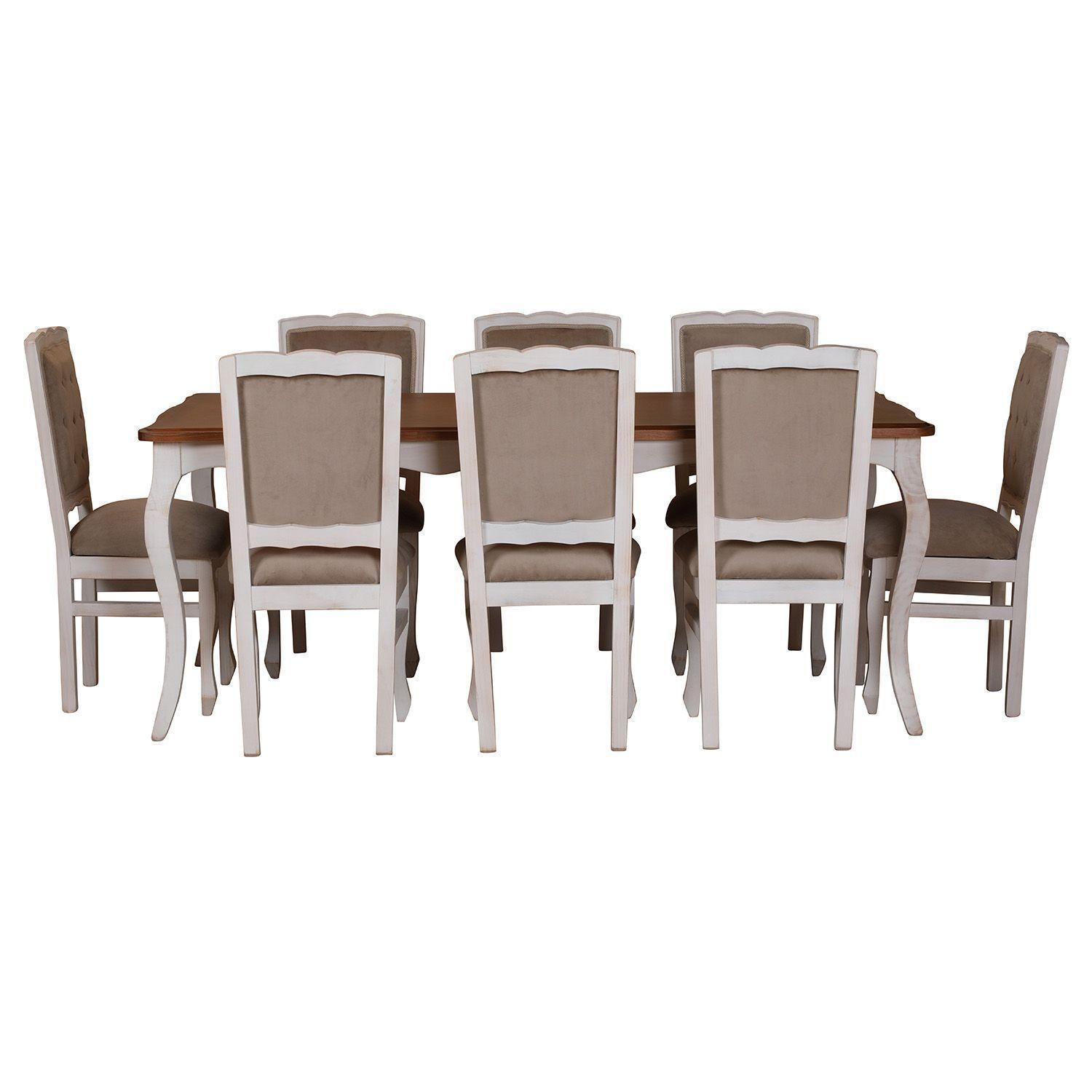 Comedor 8 Sillas Normando cubierta miel 100x200 tapizado Beige-4