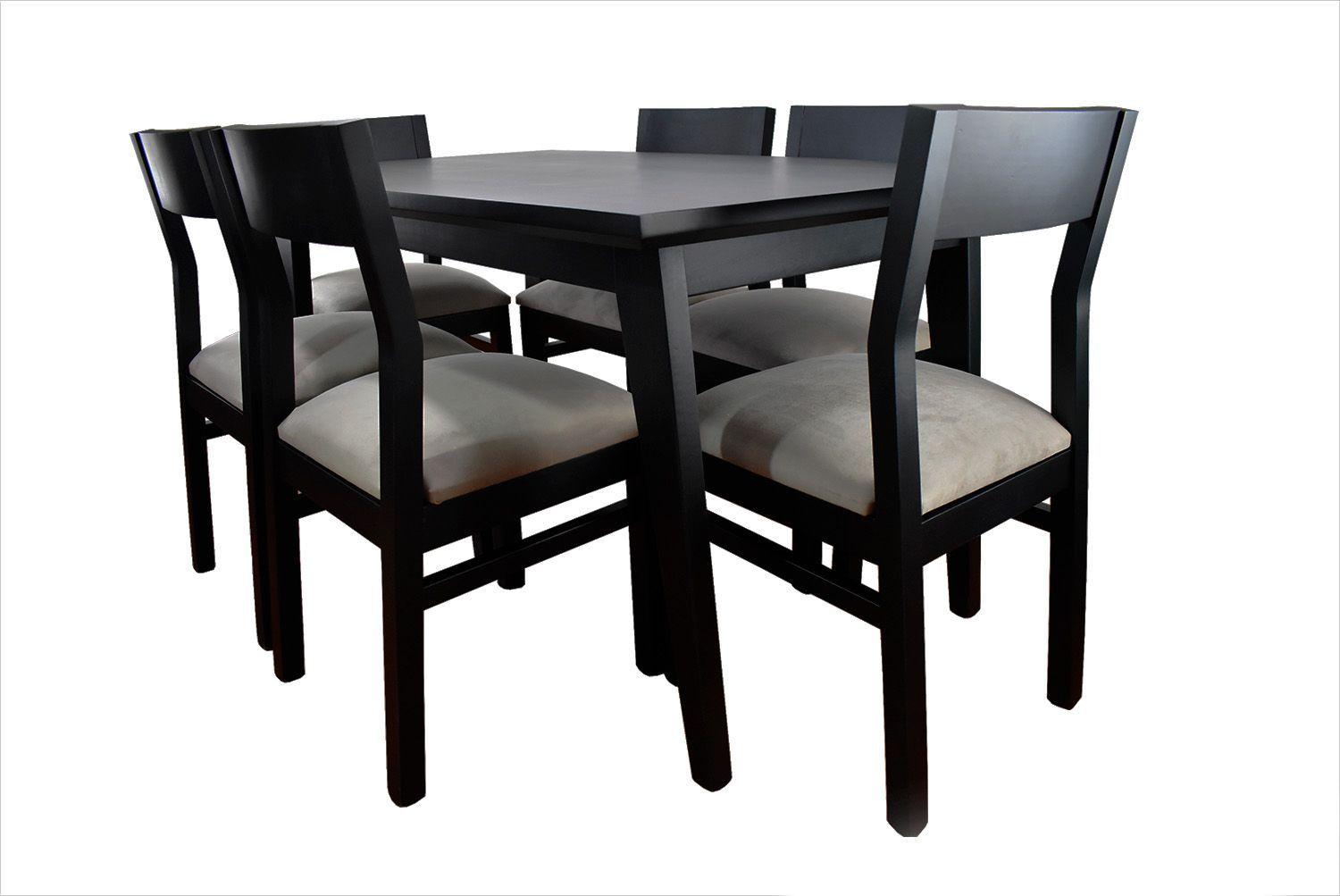 Comedor Vendetta Negro 90x150 6 sillas beige-2