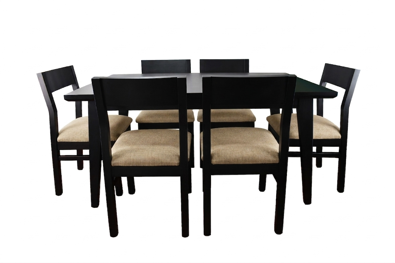 Comedor 6 Sillas Vendetta Negro 90x150 tapiz beige-2