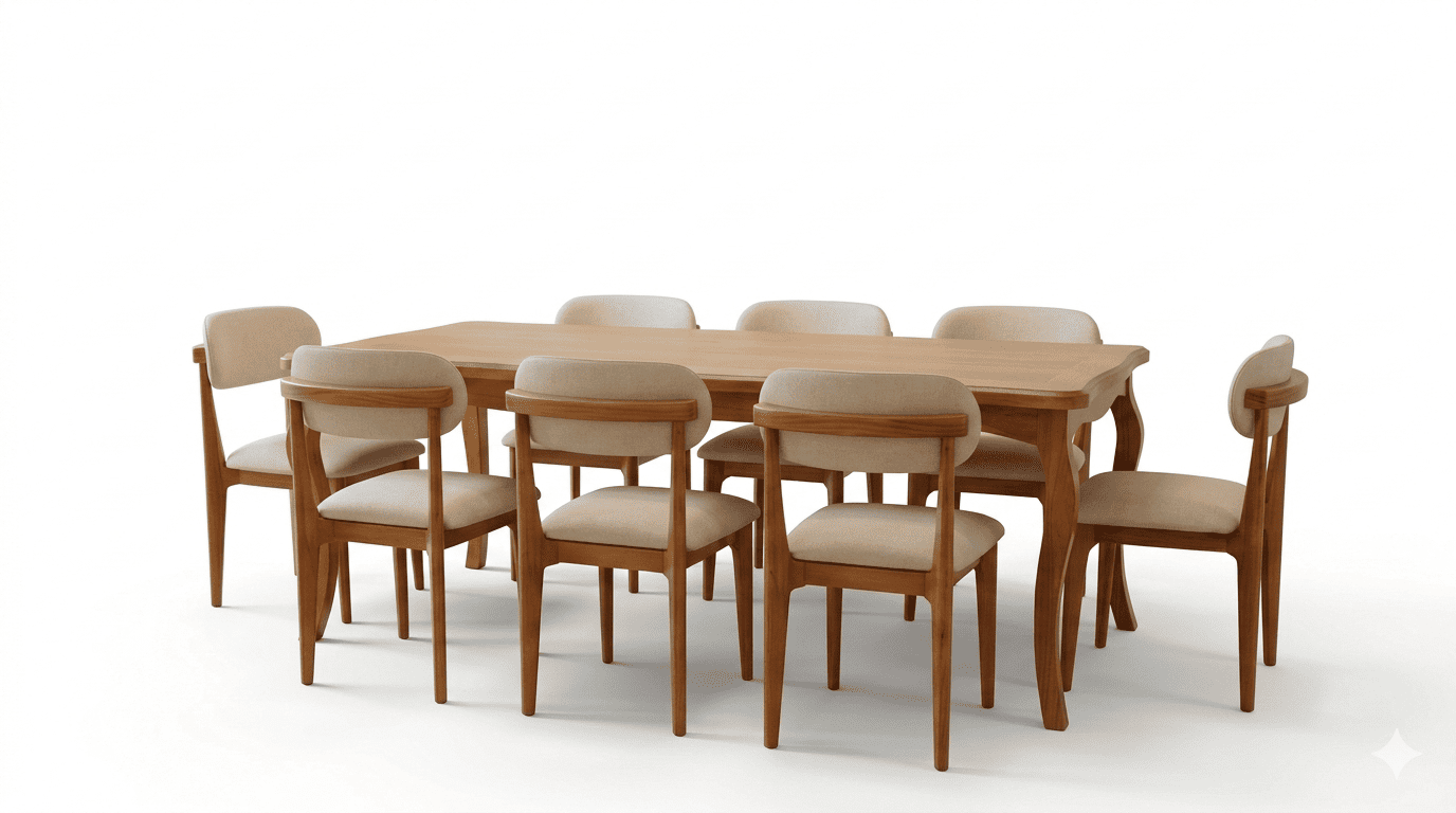 Comedor Monaco 100x200 8 sillas tapiz crudo-4