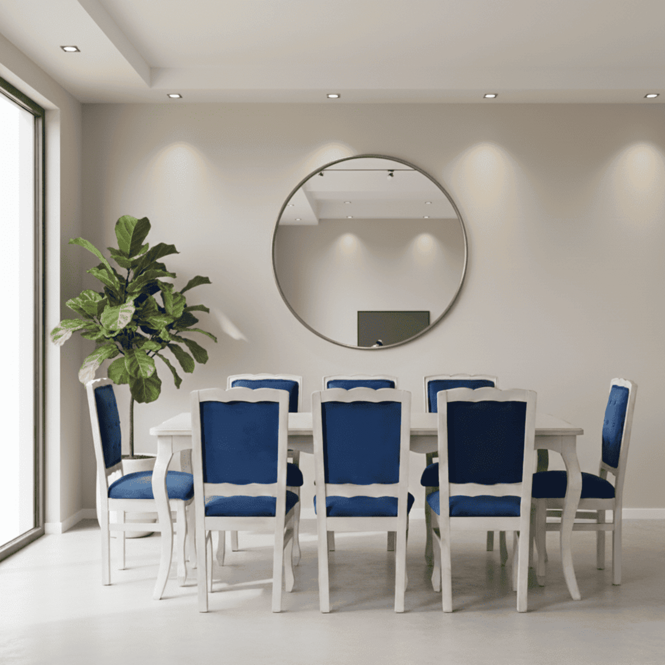 Comedor 8 Sillas Normando 100x200 respaldo tapizado Azul-0