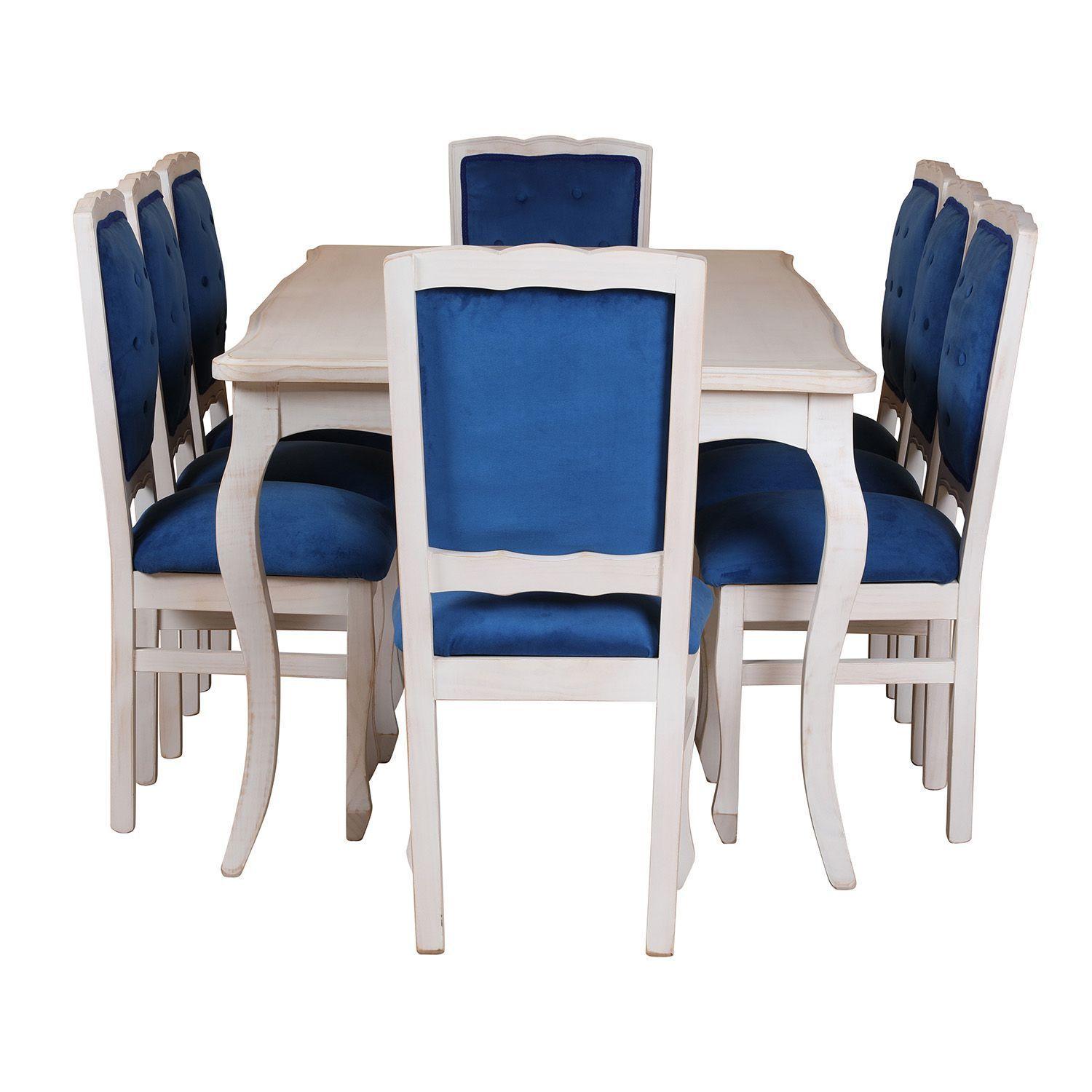 Comedor 8 Sillas Normando 100x200 respaldo tapizado Azul-1