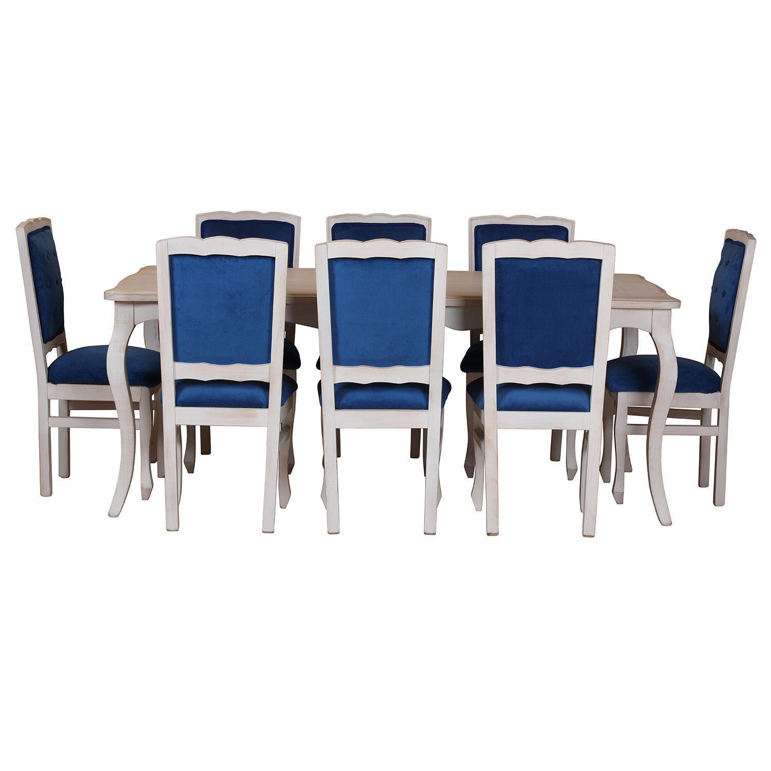 Comedor 8 Sillas Normando 100x200 respaldo tapizado Azul-2