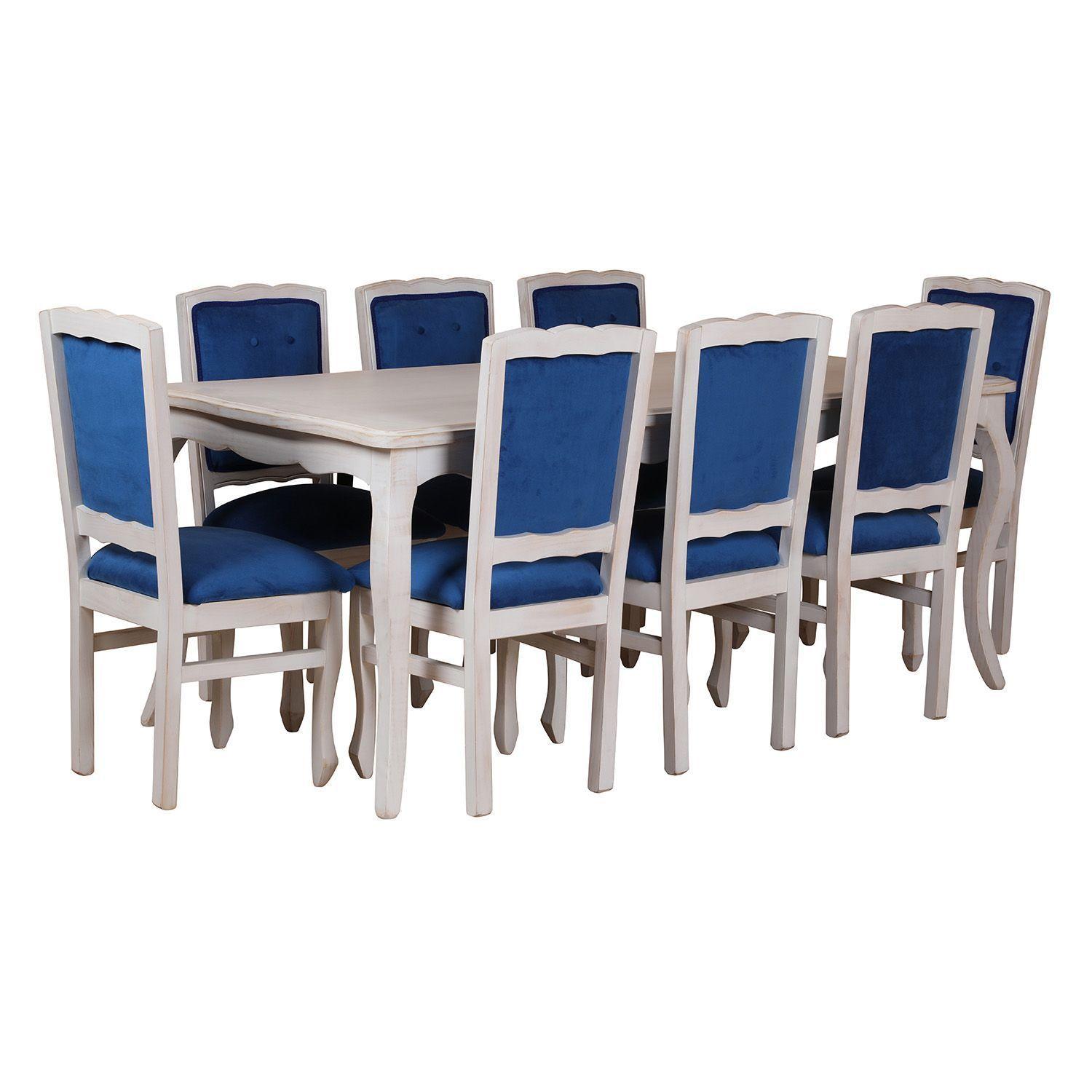 Comedor 8 Sillas Normando 100x200 respaldo tapizado Azul-3