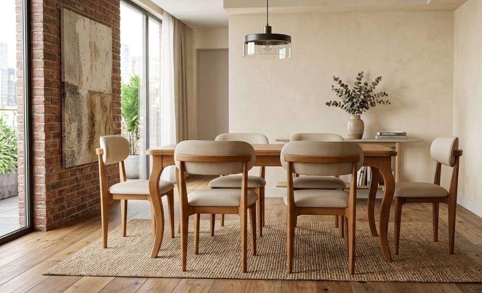 Comedor Mónaco 90x160 6 Sillas tapiz Crudo-2