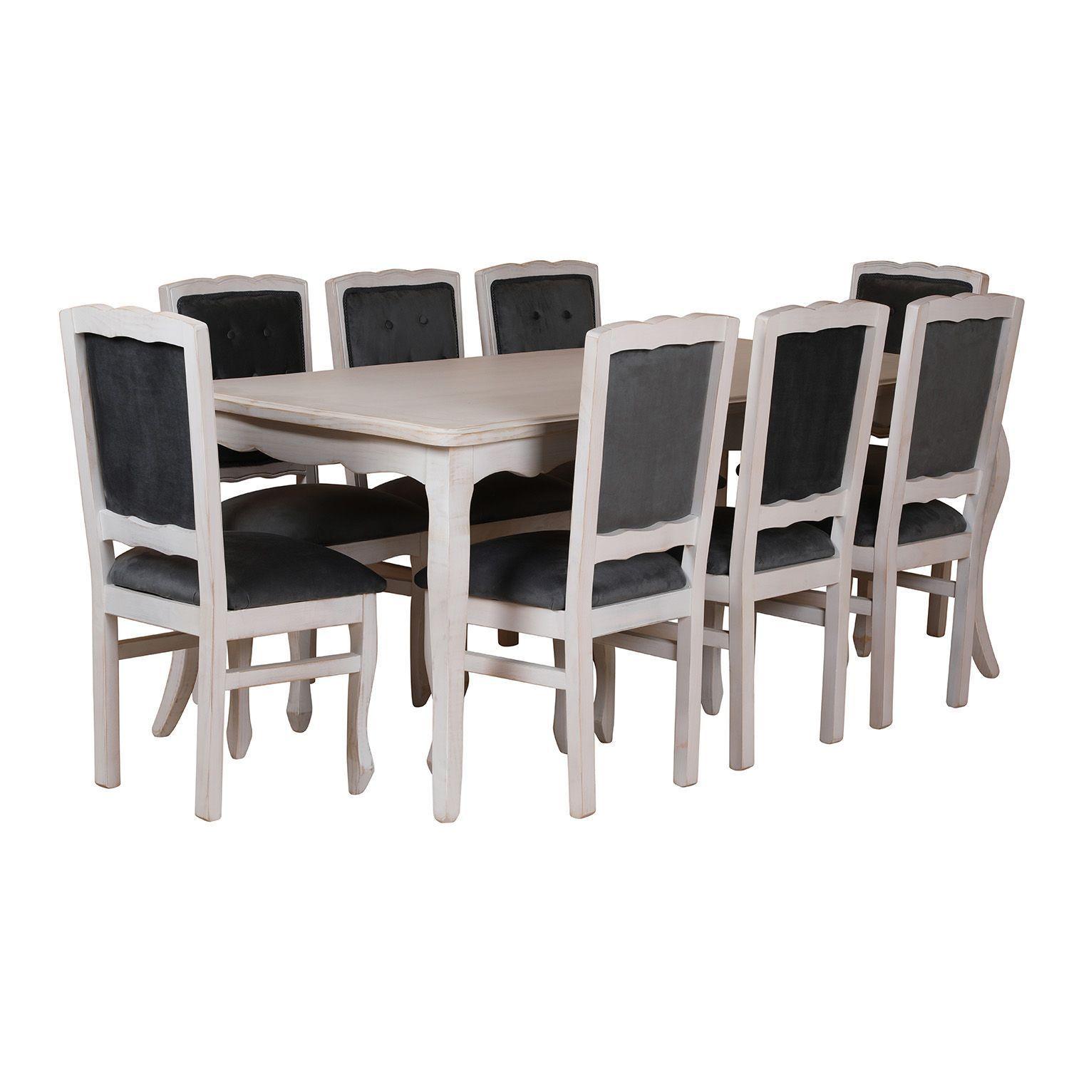 Comedor 8 Sillas Normando 100x200 respaldo tapizado Gris-3