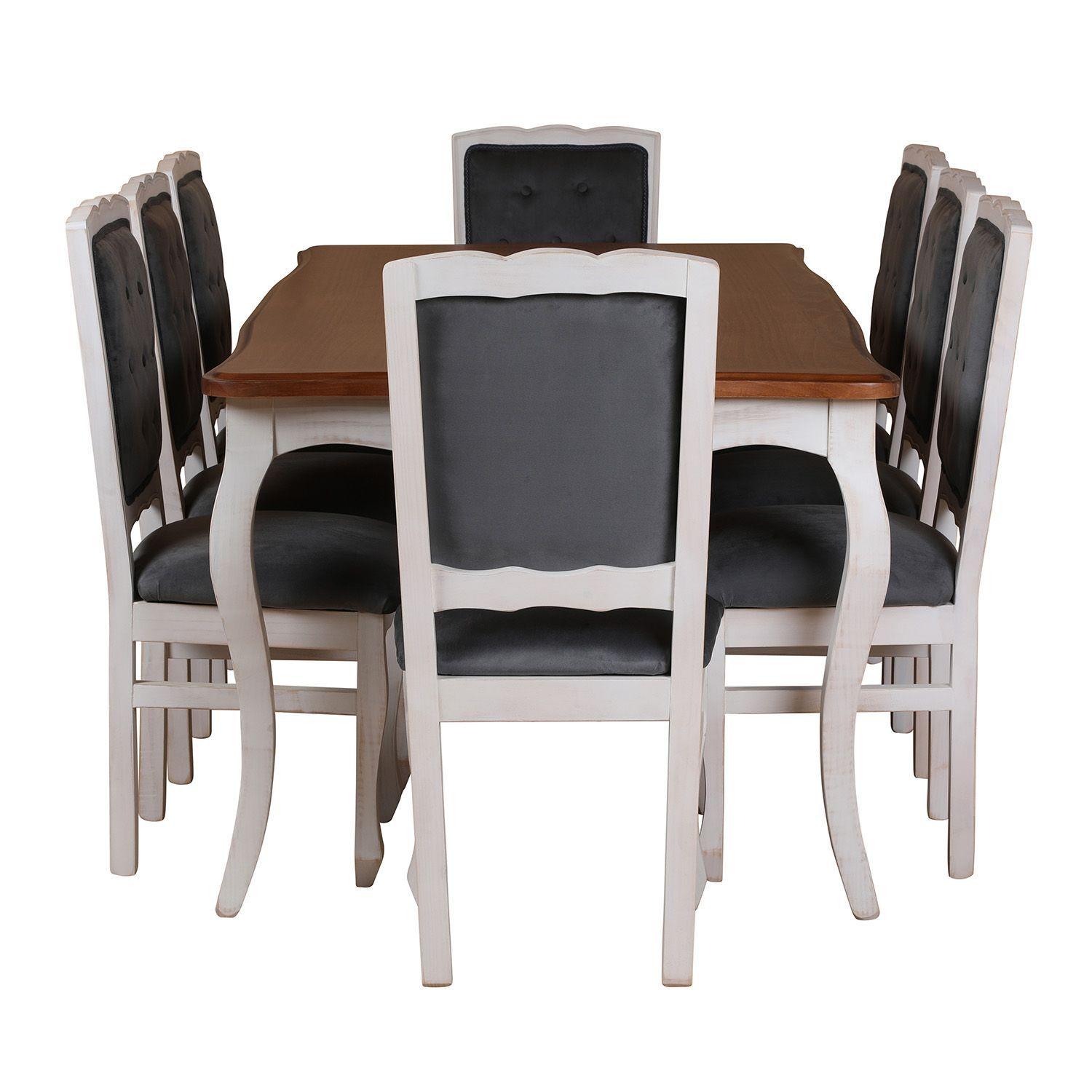 Comedor 8 sillas Normando miel 100x200 tapizado Gris-2