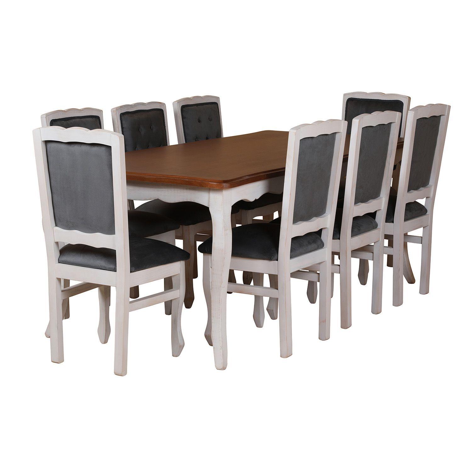 Comedor 8 sillas Normando miel 100x200 tapizado Gris-3