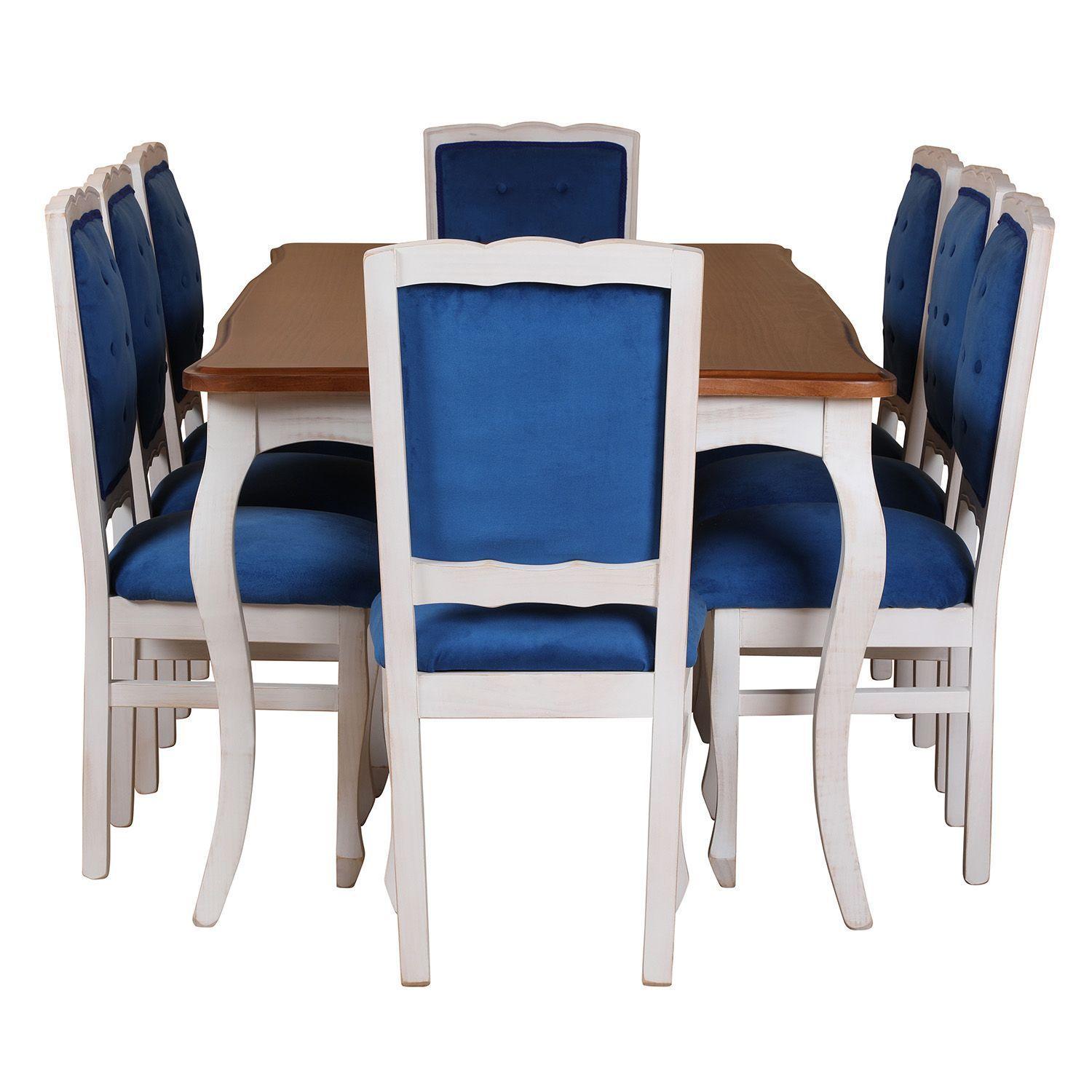 Comedor 8 Sillas Normando cubierta miel 100x200 tapizado Azul-3