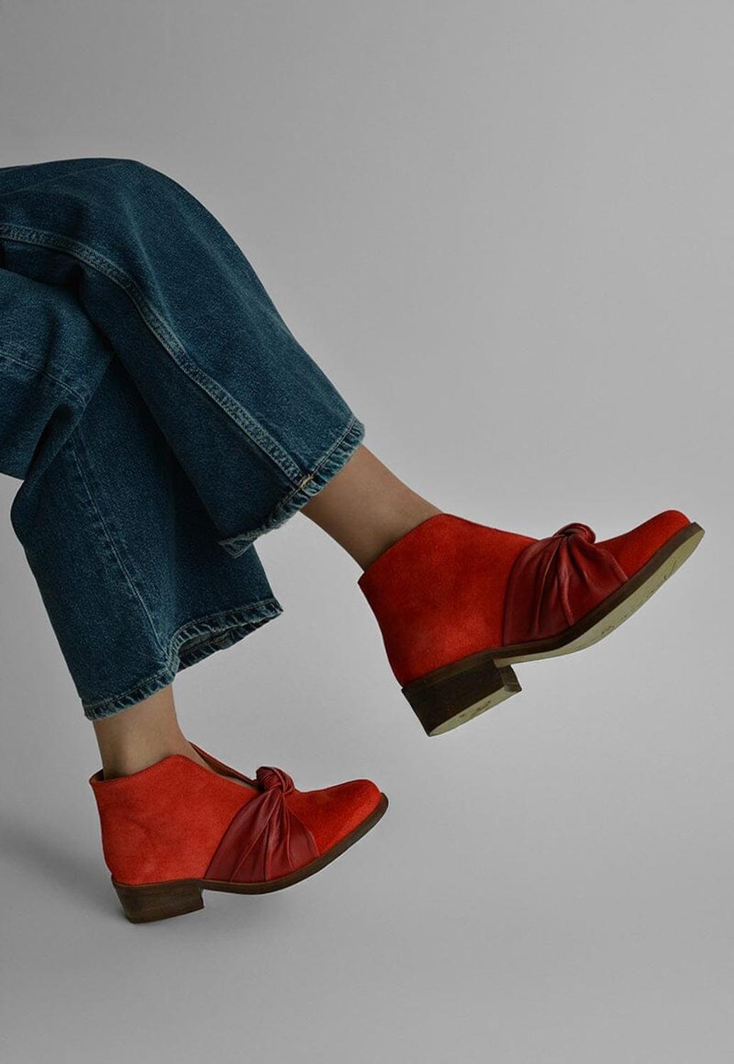 Botin Mujer De Cuero Florence Rojo C5-5