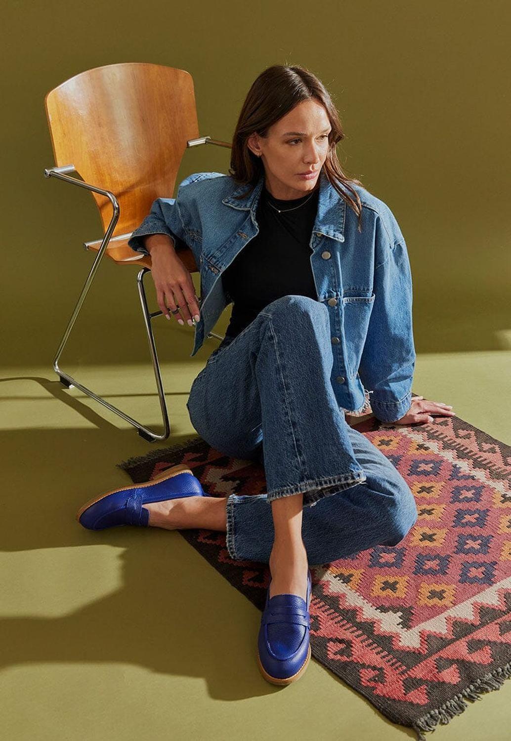 Mocasin Mujer De Cuero Coligue Azul C14-5