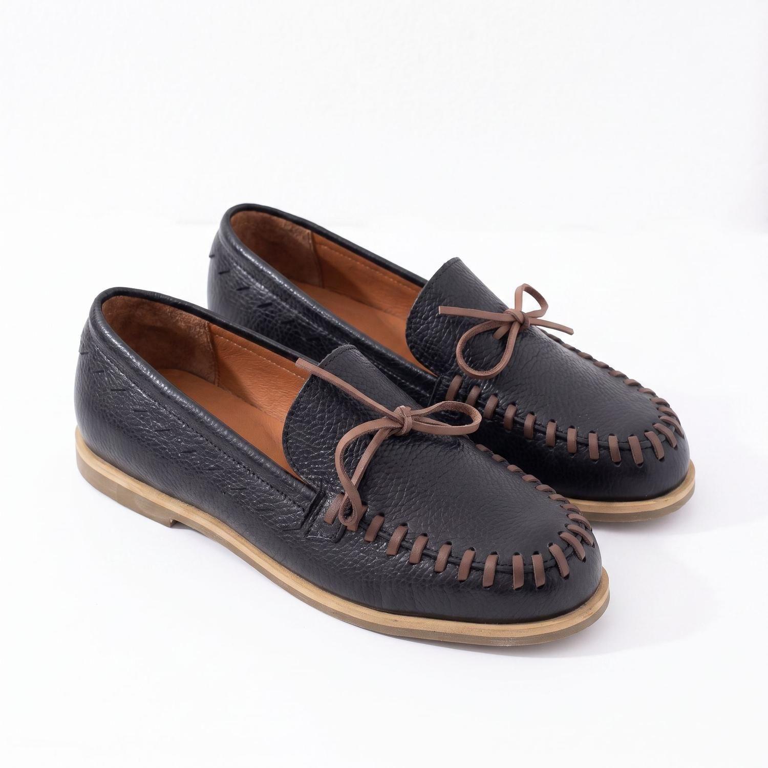 Mocasin Cuero Mujer  Delta Negro Café-1