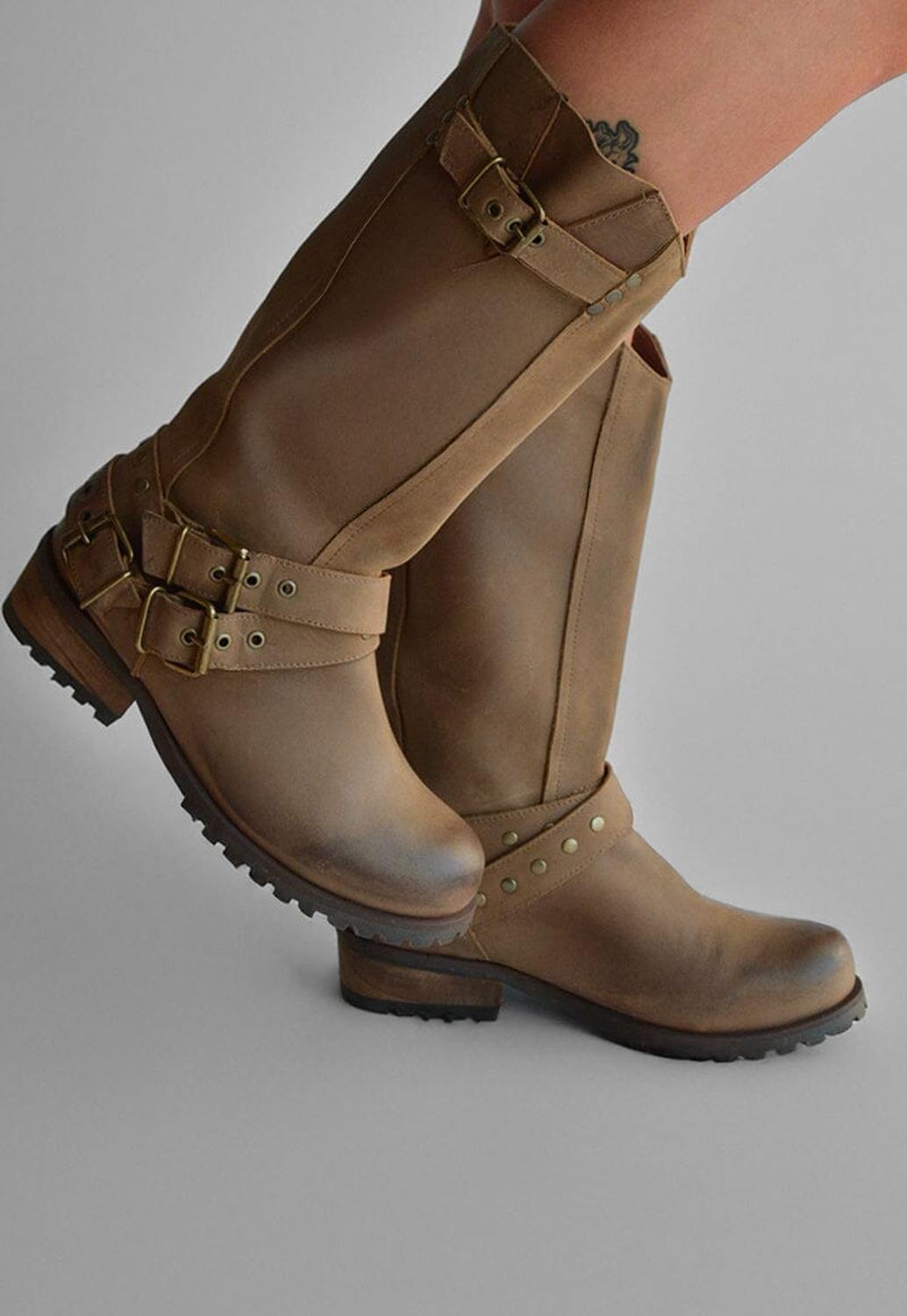 Bota Mujer De Cuero Olivia Taupe C3-5