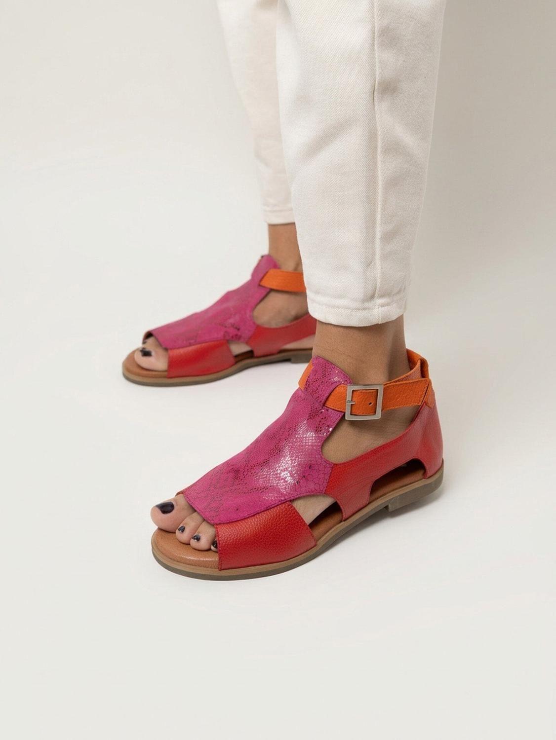Sandalia Cuero Mujer  Octay Rojo Fucsia-3