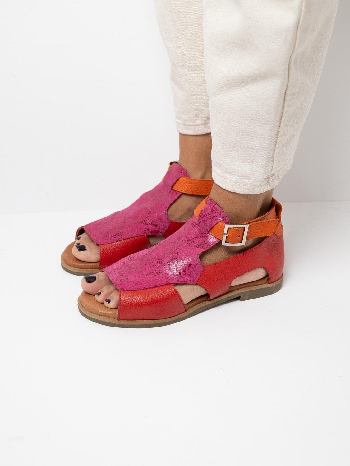 Sandalia Cuero Mujer  Octay Rojo Fucsia-4