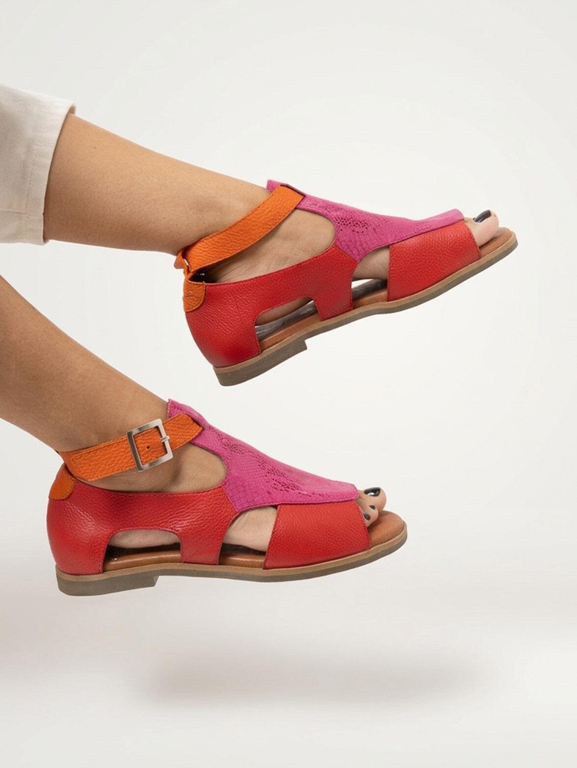 Sandalia Cuero Mujer  Octay Rojo Fucsia-5