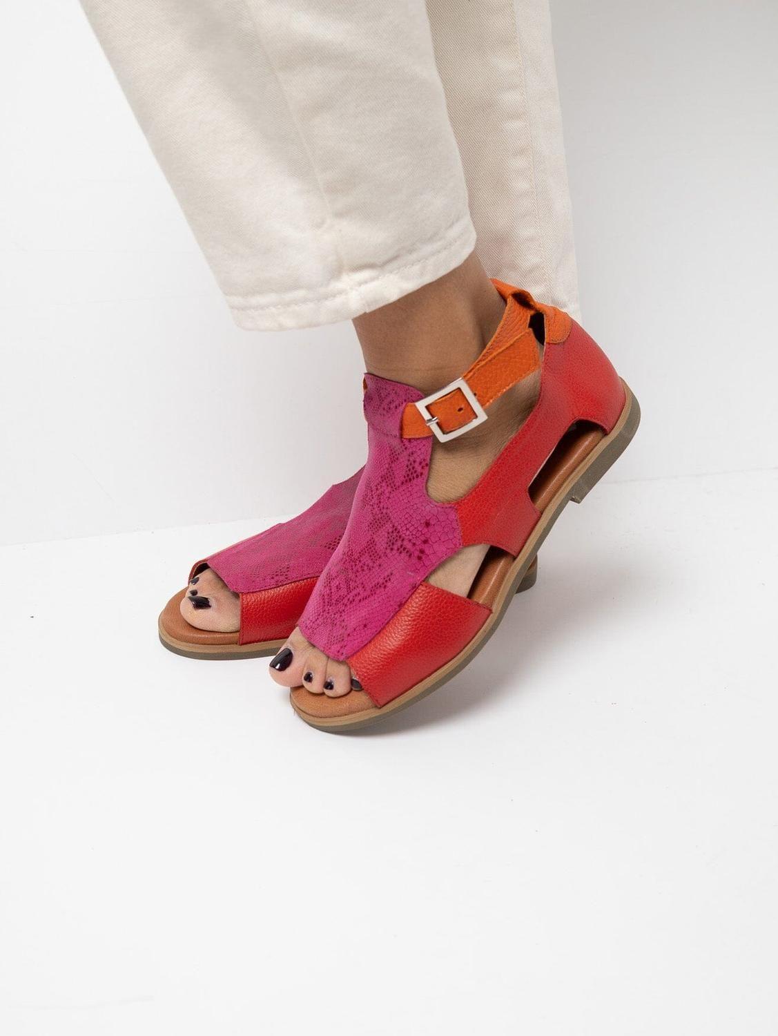 Sandalia Cuero Mujer  Octay Rojo Fucsia-6
