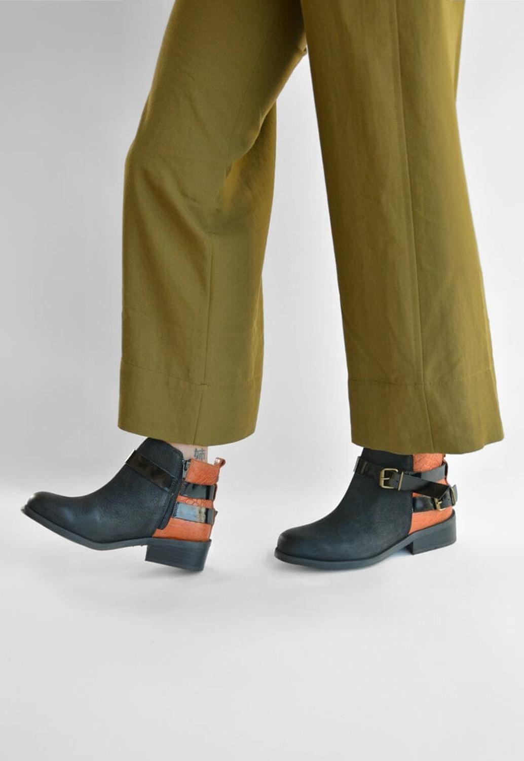 Botin Mujer De Cuero Laura Negro Naranjo C5-6