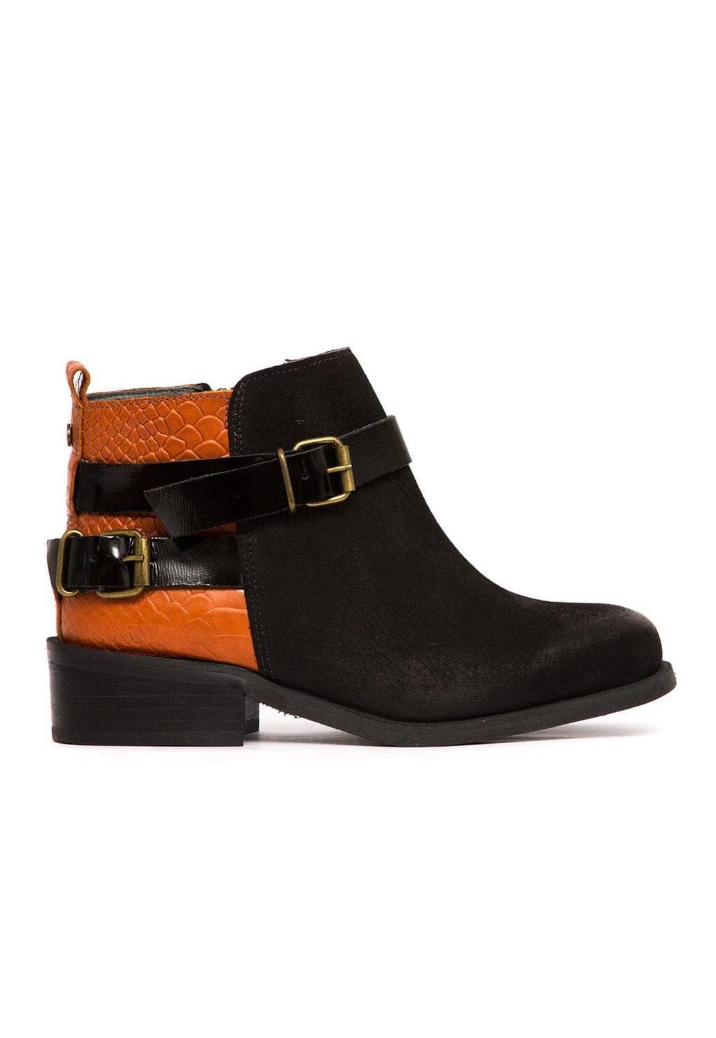 Botin Mujer De Cuero Laura Negro Naranjo C5-1