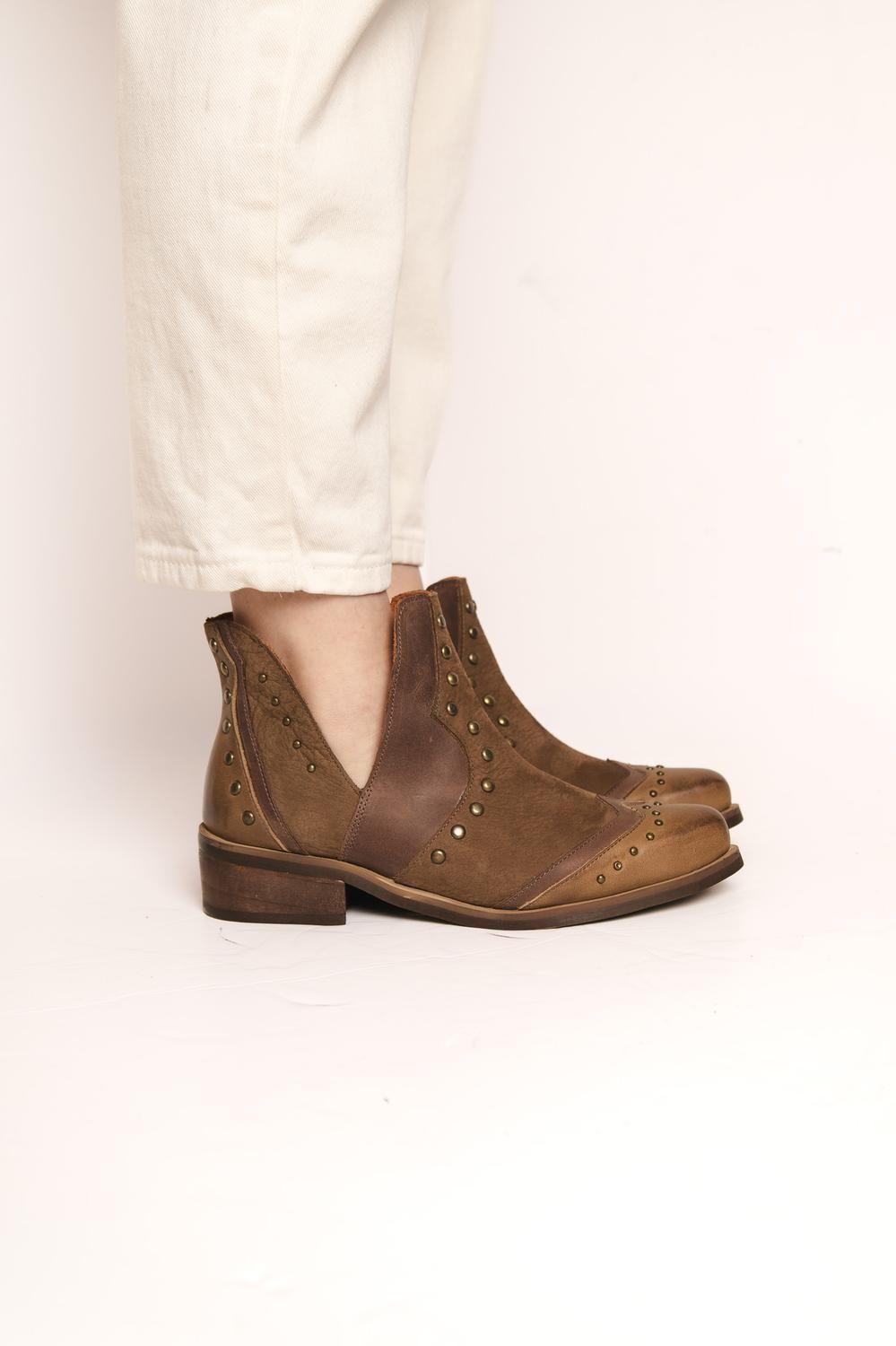 Botin Mujer  Cuero Mujer  Gallito Café-3