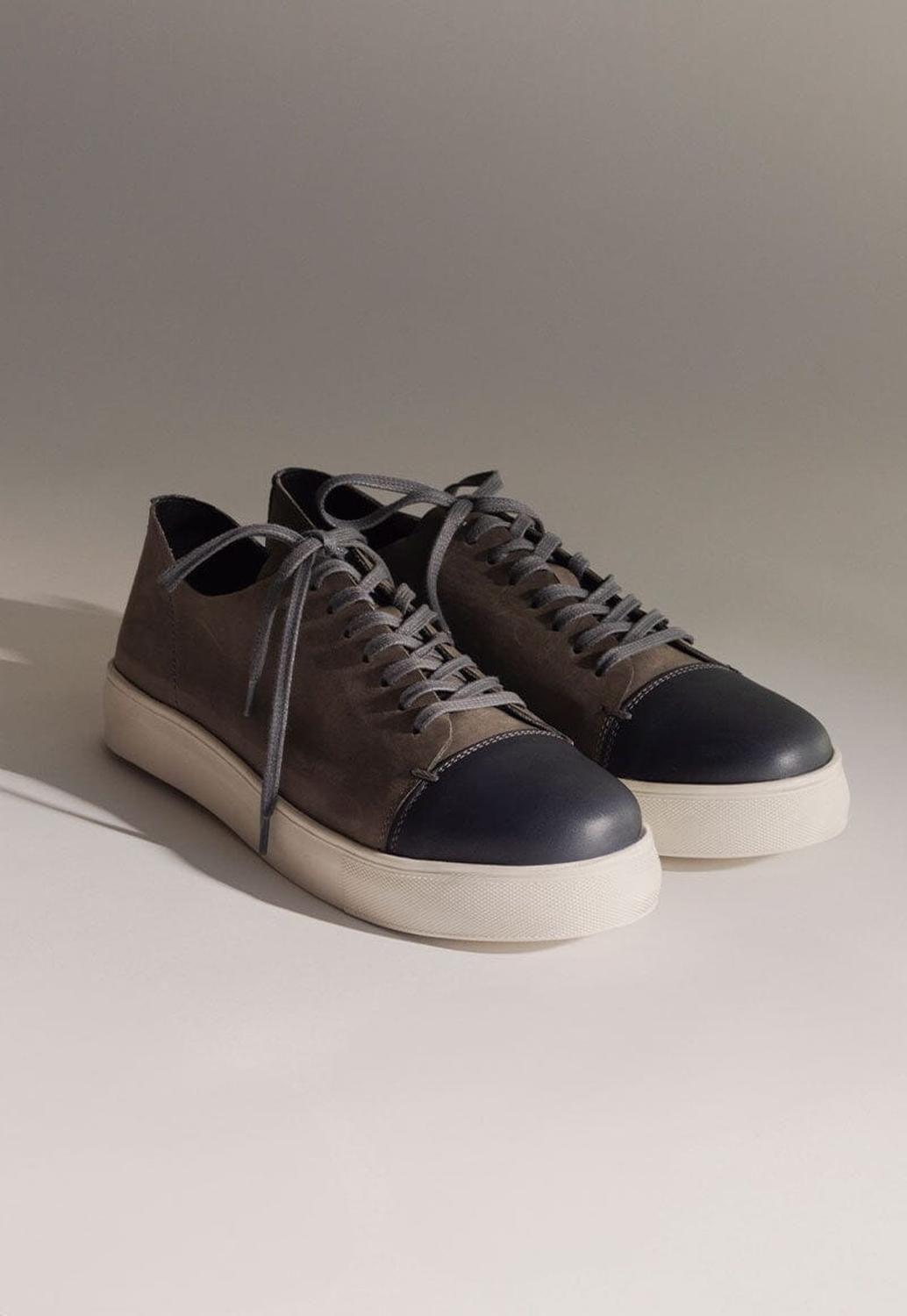 Zapatilla Hombre De Cuero Toro Gris Azul C1-6