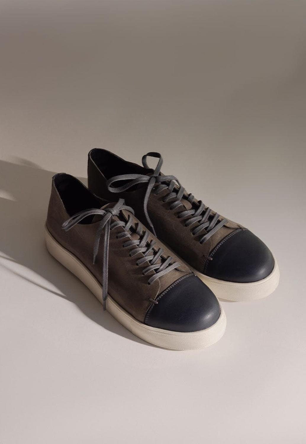 Zapatilla Hombre De Cuero Toro Gris Azul C1-1