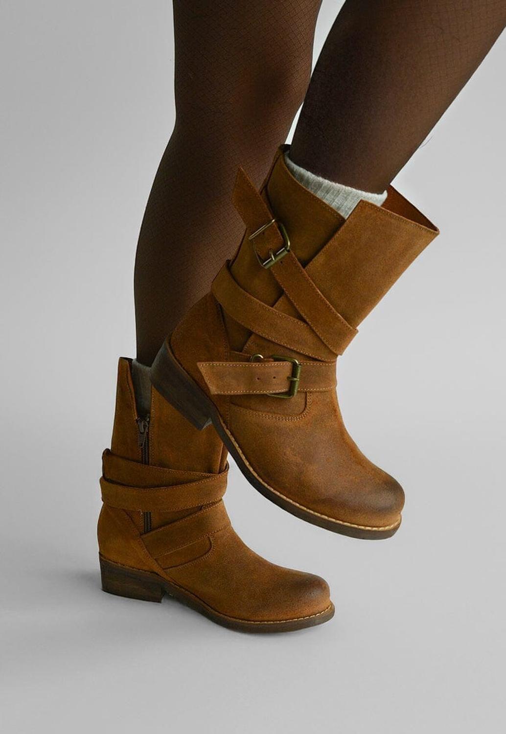 Bota Mujer De Cuero Paola Camel C5-4