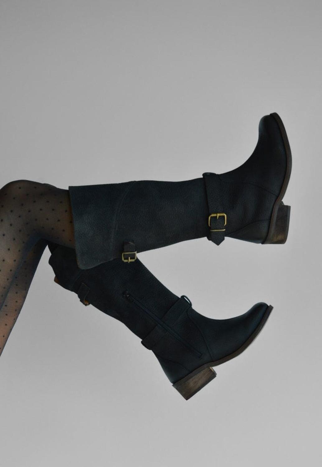 Bota Mujer De Cuero Harriet Negro C1-5