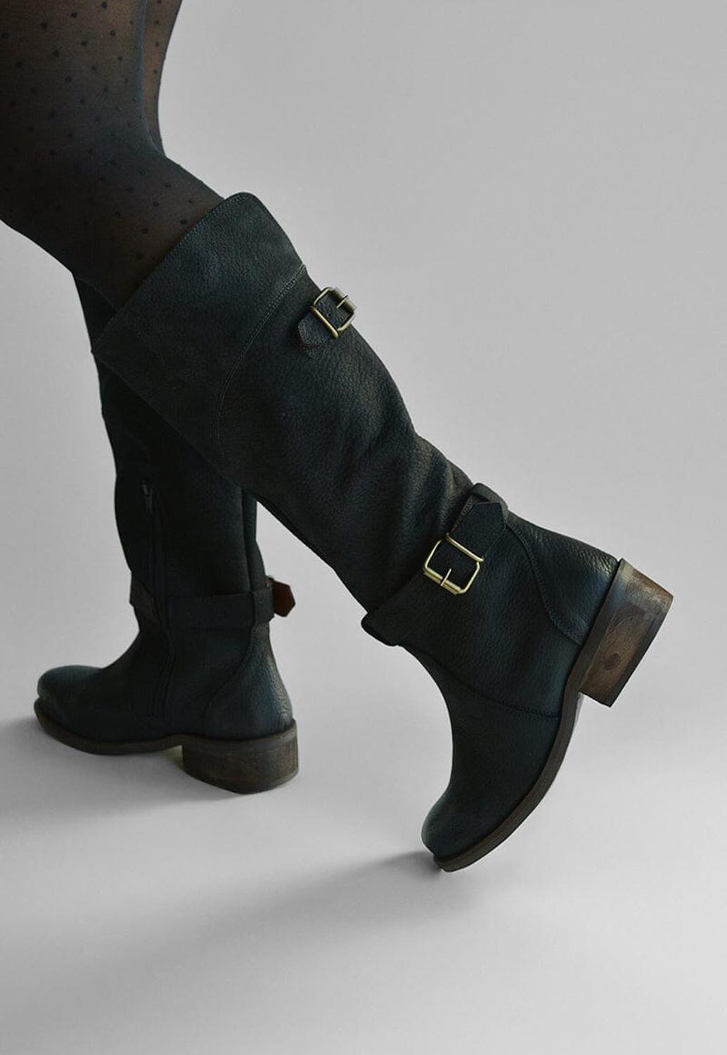 Bota Mujer De Cuero Harriet Negro C1-1