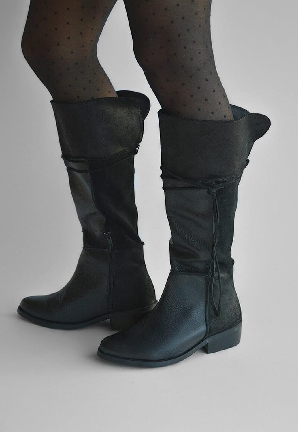 Bota Mujer De Cuero Jade Negro C1-6