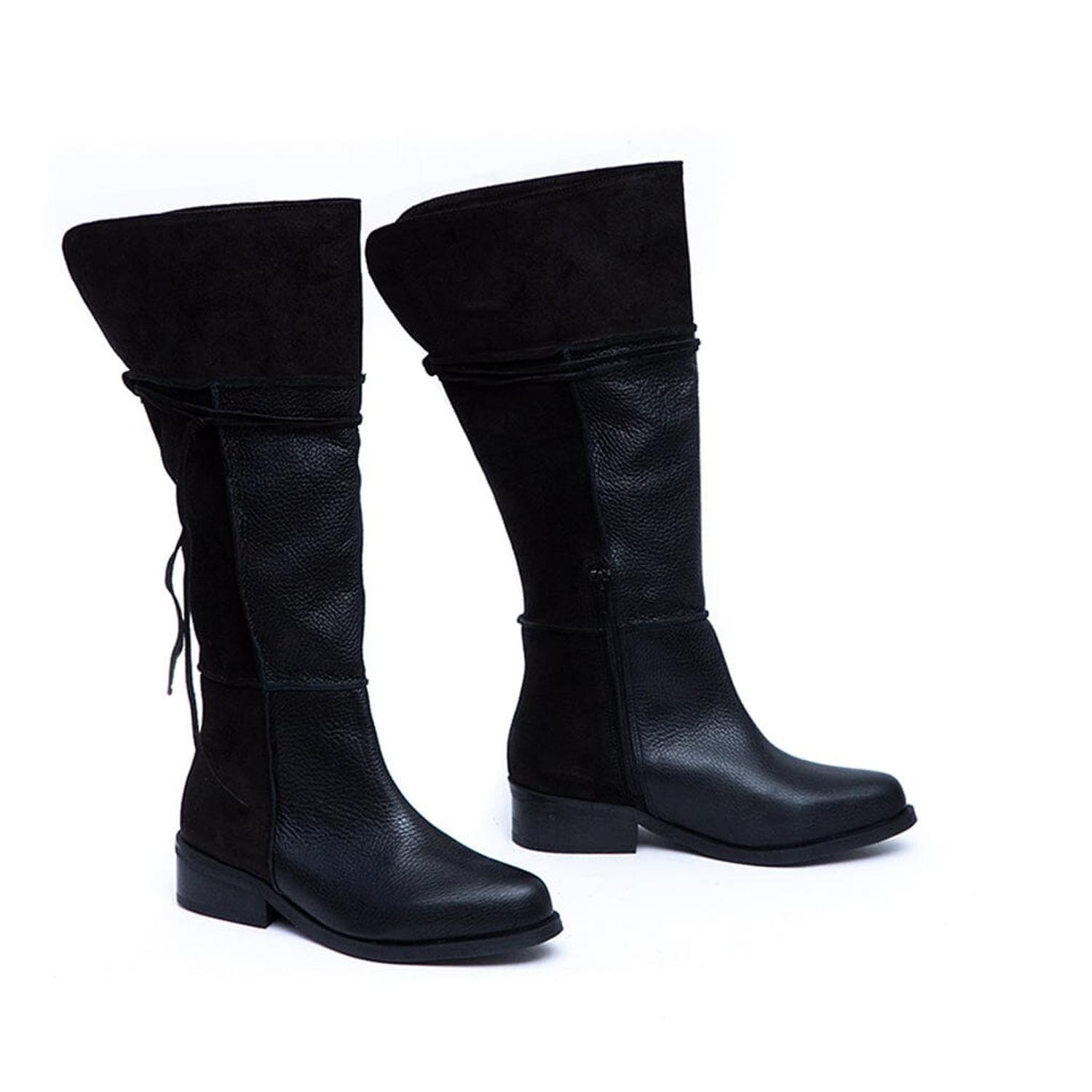 Bota Mujer De Cuero Jade Negro C1-5