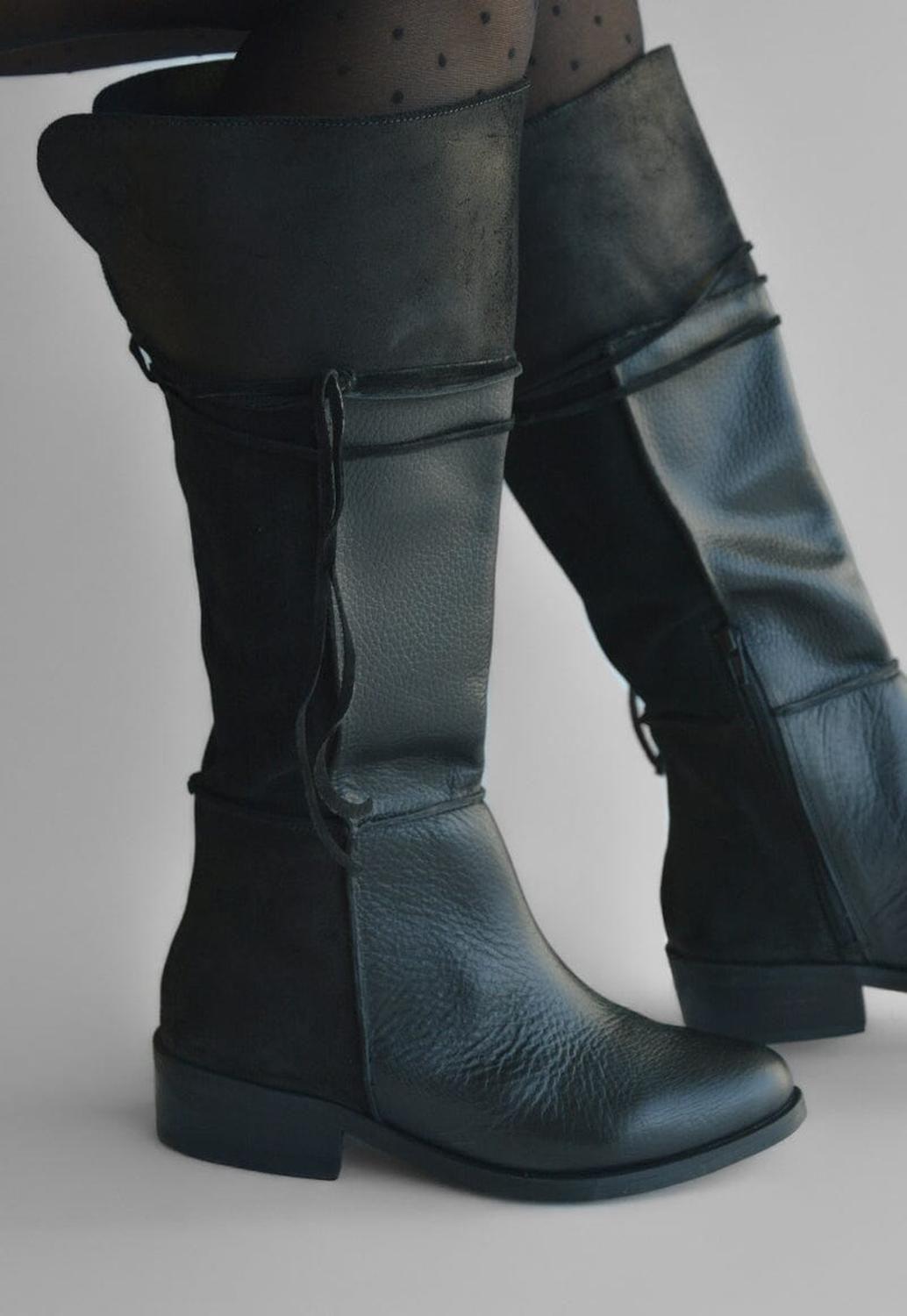 Bota Mujer De Cuero Jade Negro C1-6