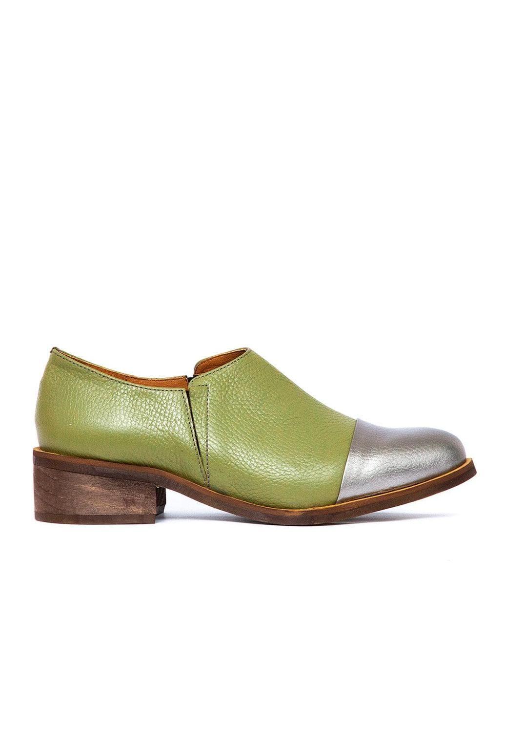 Zapato Mujer De Cuero Homero Verde Metálico C30-0