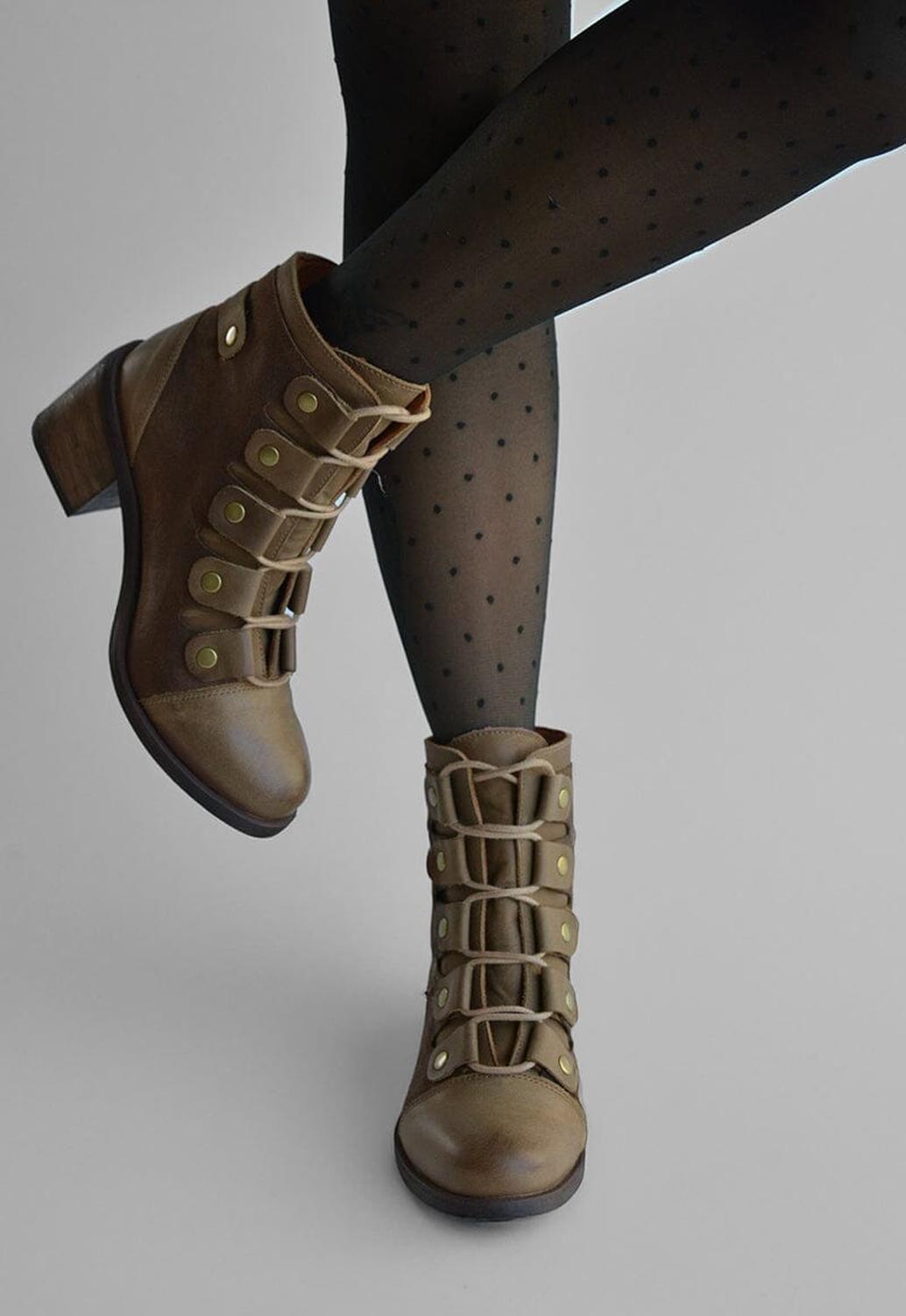 Botin Mujer De Cuero Ati Café C19-1