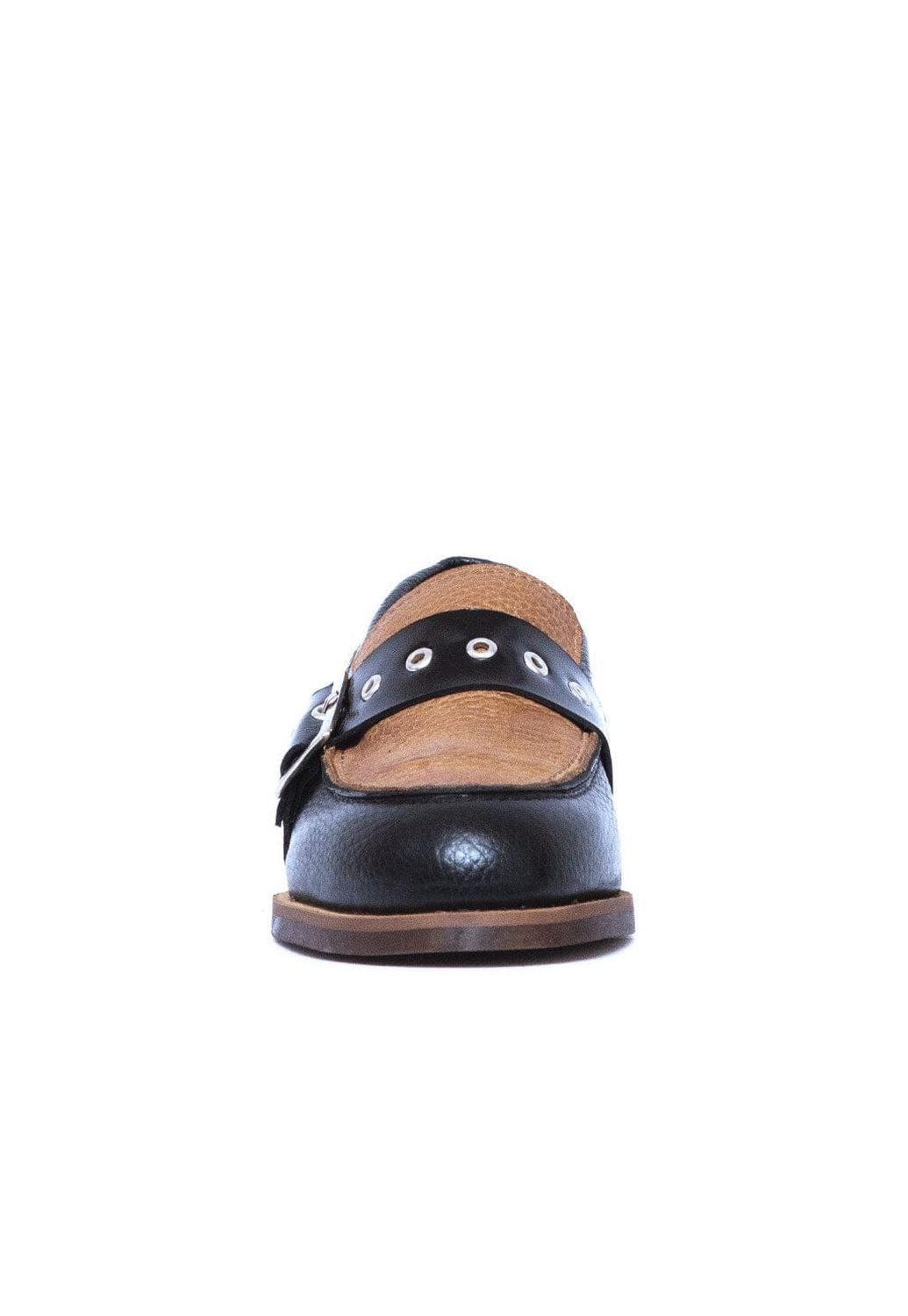 Mocasin Mujer De Cuero Amelia Negro Camel C1-1